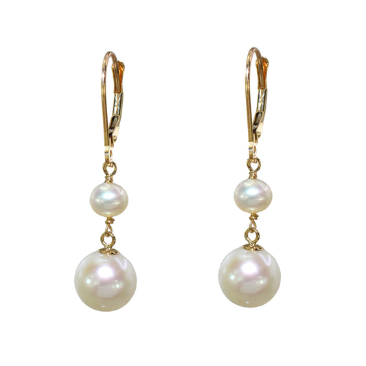 14k White Pearl Dangle Leverback Earring