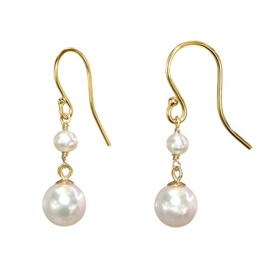 14k White Pearl Dangle Hook Earring