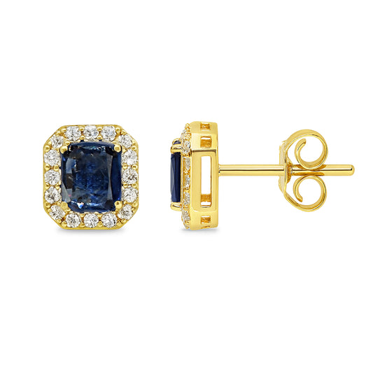 18k Sapphire Diamond Square Stud Earring