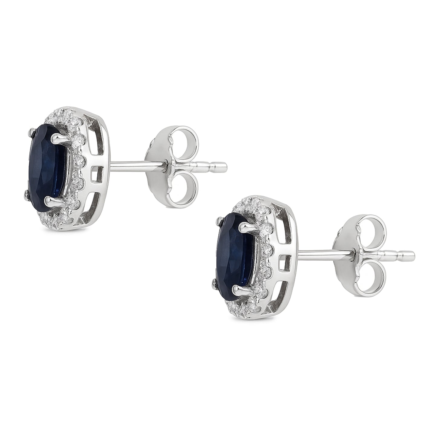 18k White Gold Sapphire Diamond Oval Stud Earring