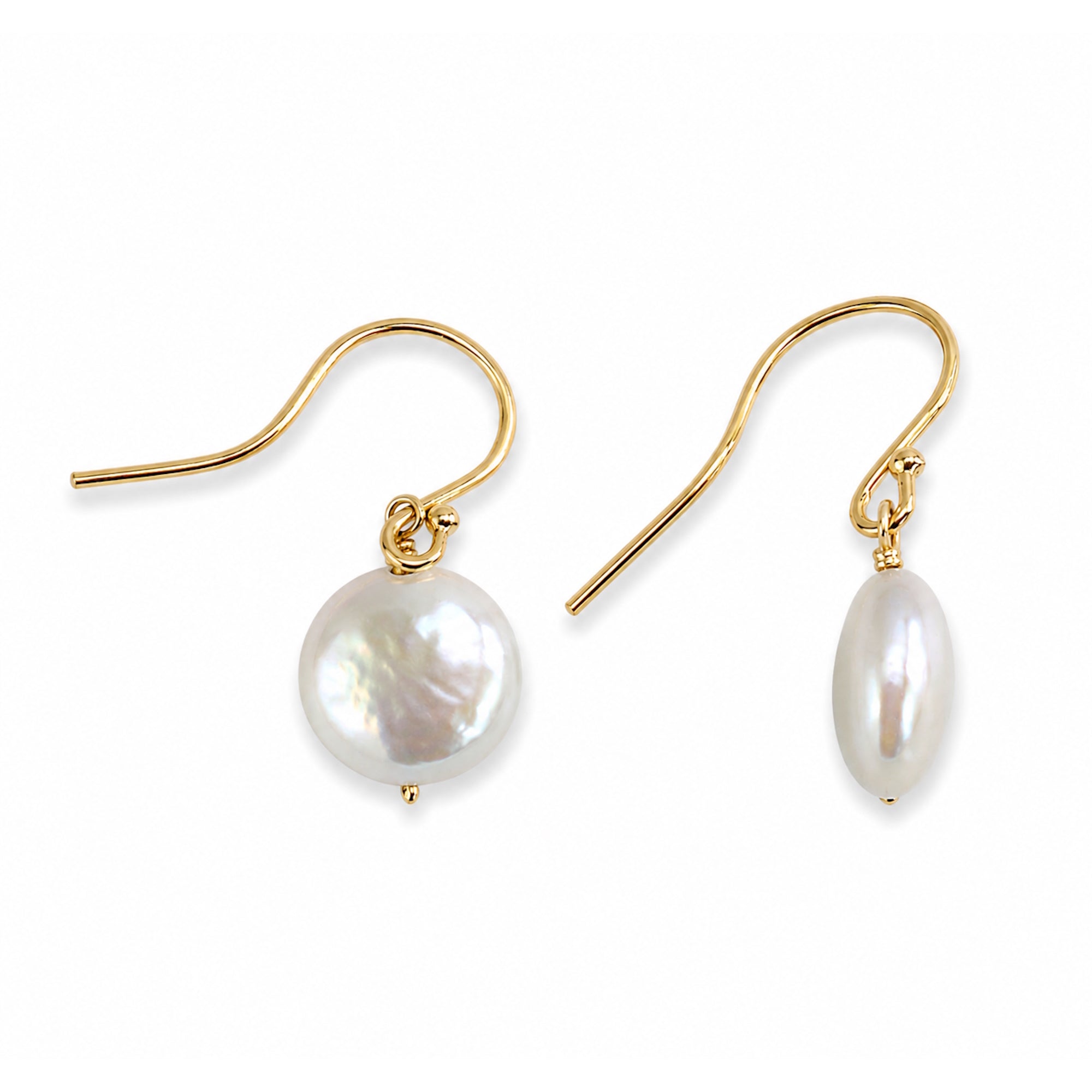 14k White Coin Pearl Hook Earring