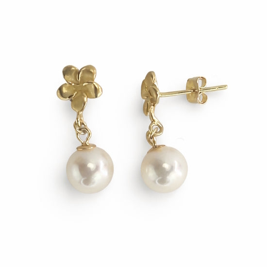 14k White Pearl Gold Flower Post Earring