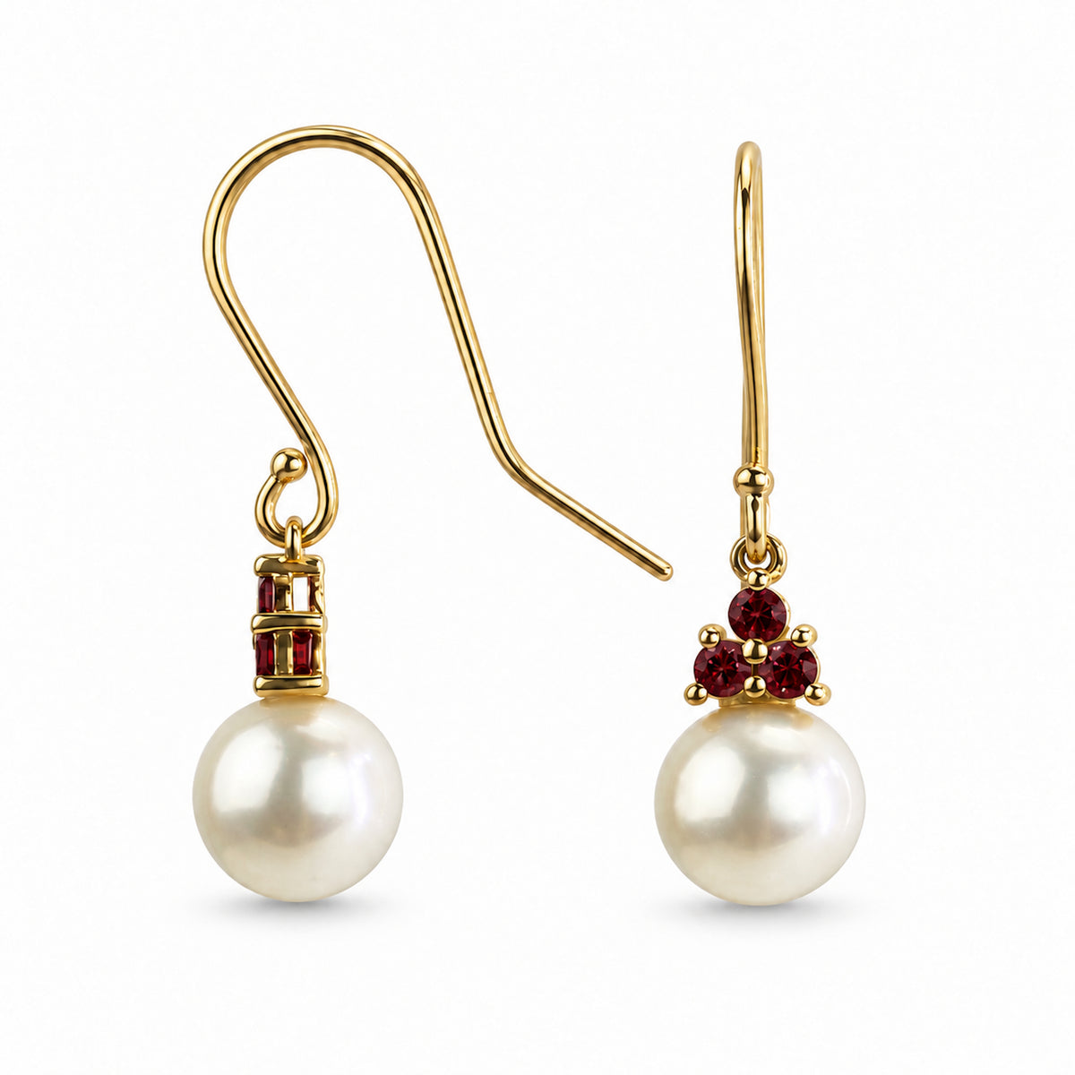 14k White Pearl and Ruby or Sapphire Hook Earring