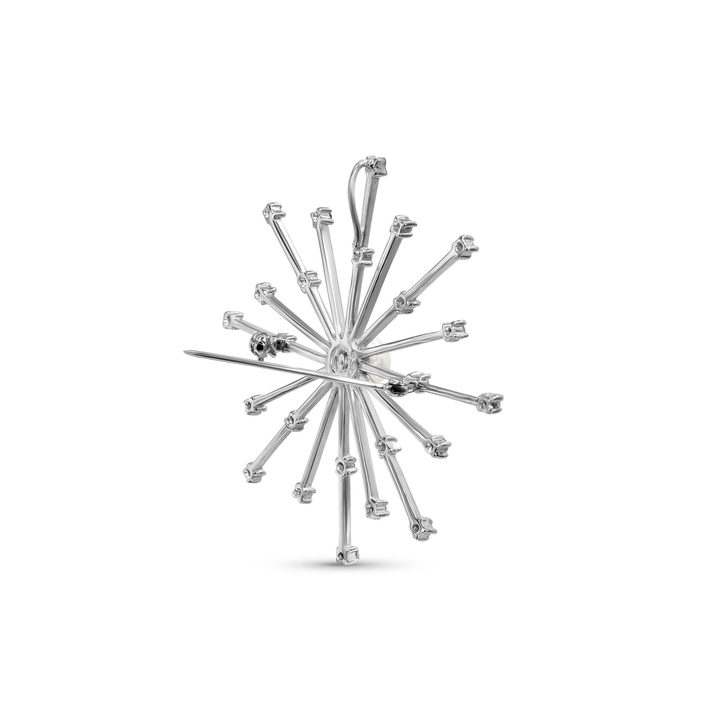 14k White Gold White Pearl, Diamond & Amethyst Pin
