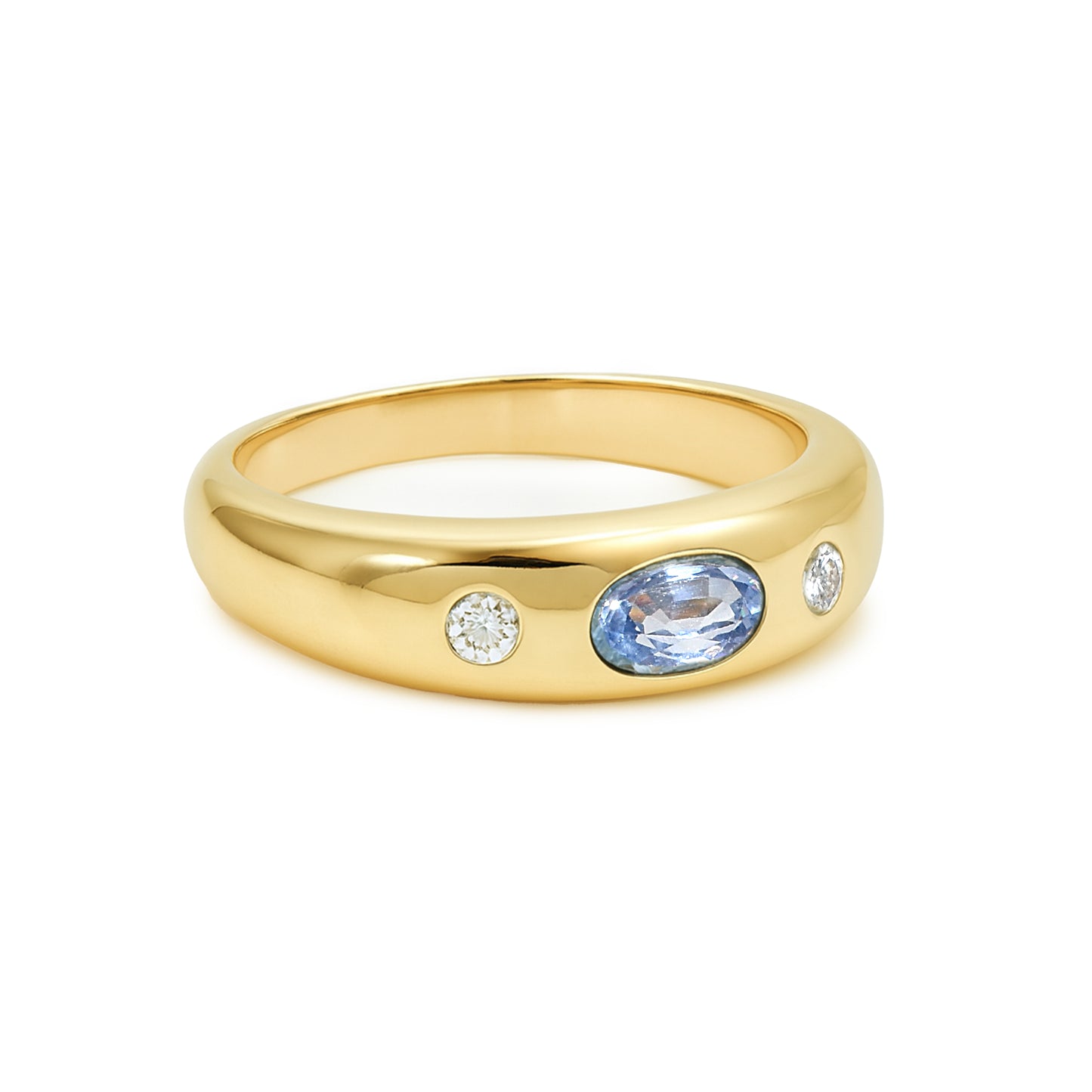 18k Light Blue Sapphire, Ruby, Emerald and Diamond Etoile Ring