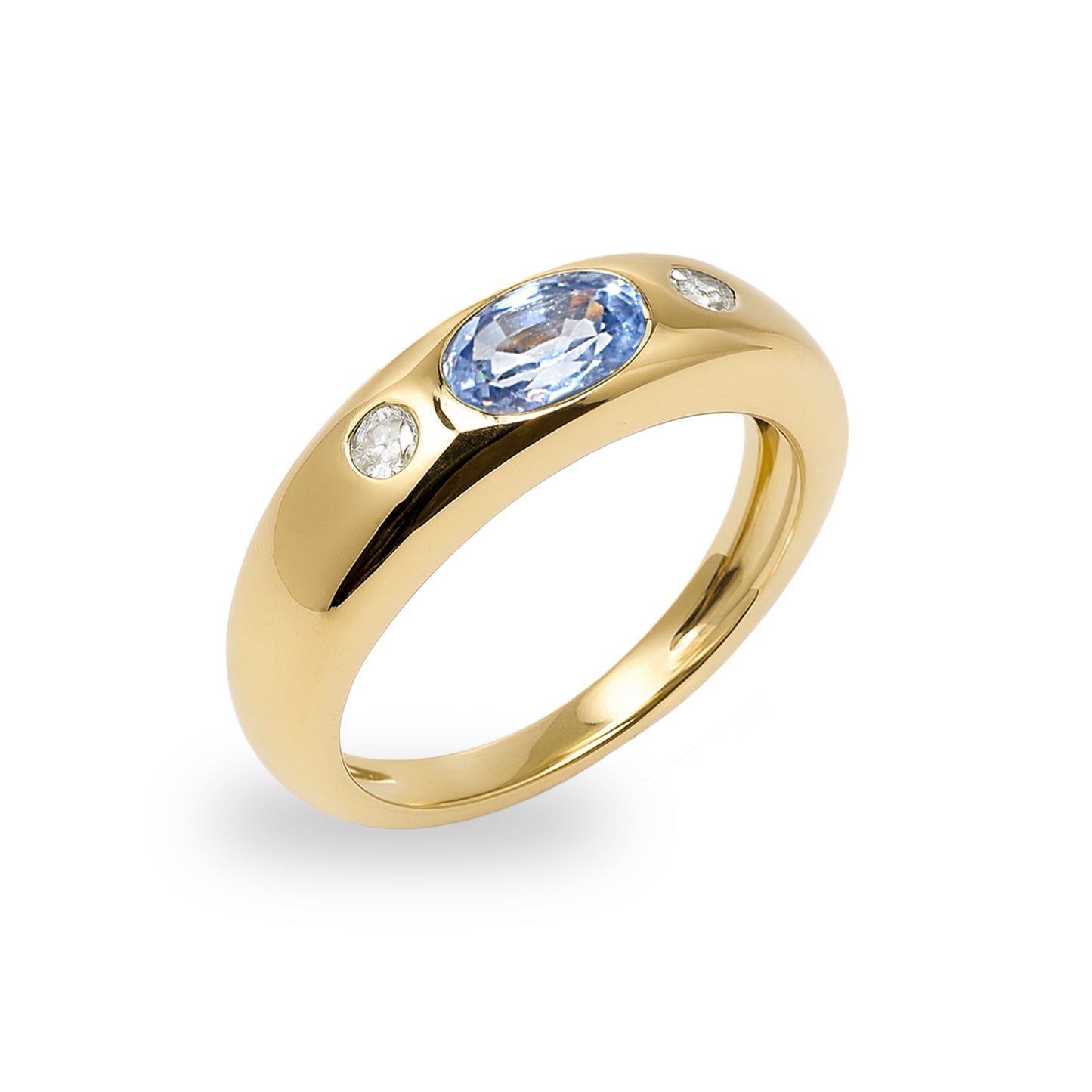 18k Light Blue Sapphire, Ruby, Emerald and Diamond Etoile Ring