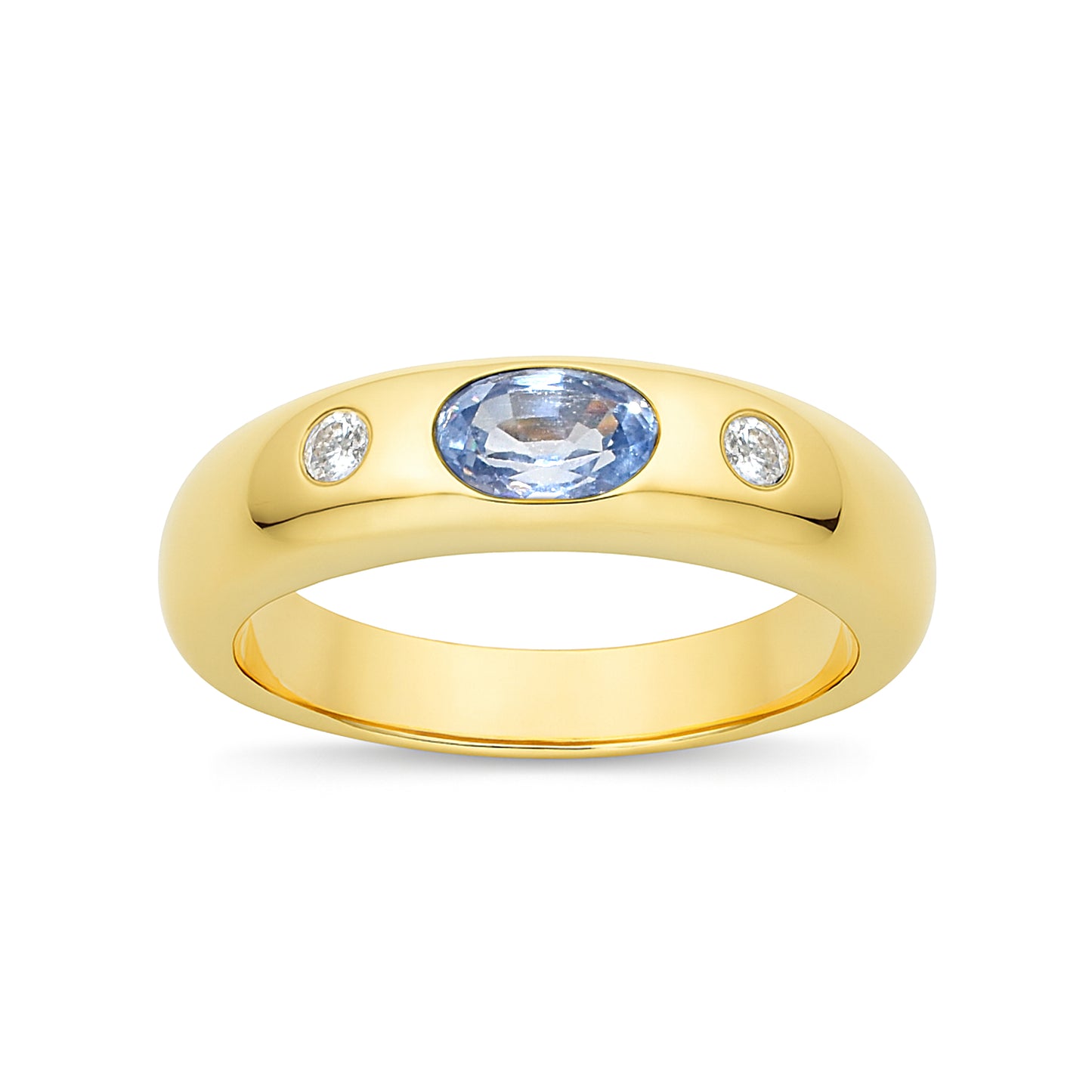 18k Light Blue Sapphire, Ruby, Emerald and Diamond Etoile Ring