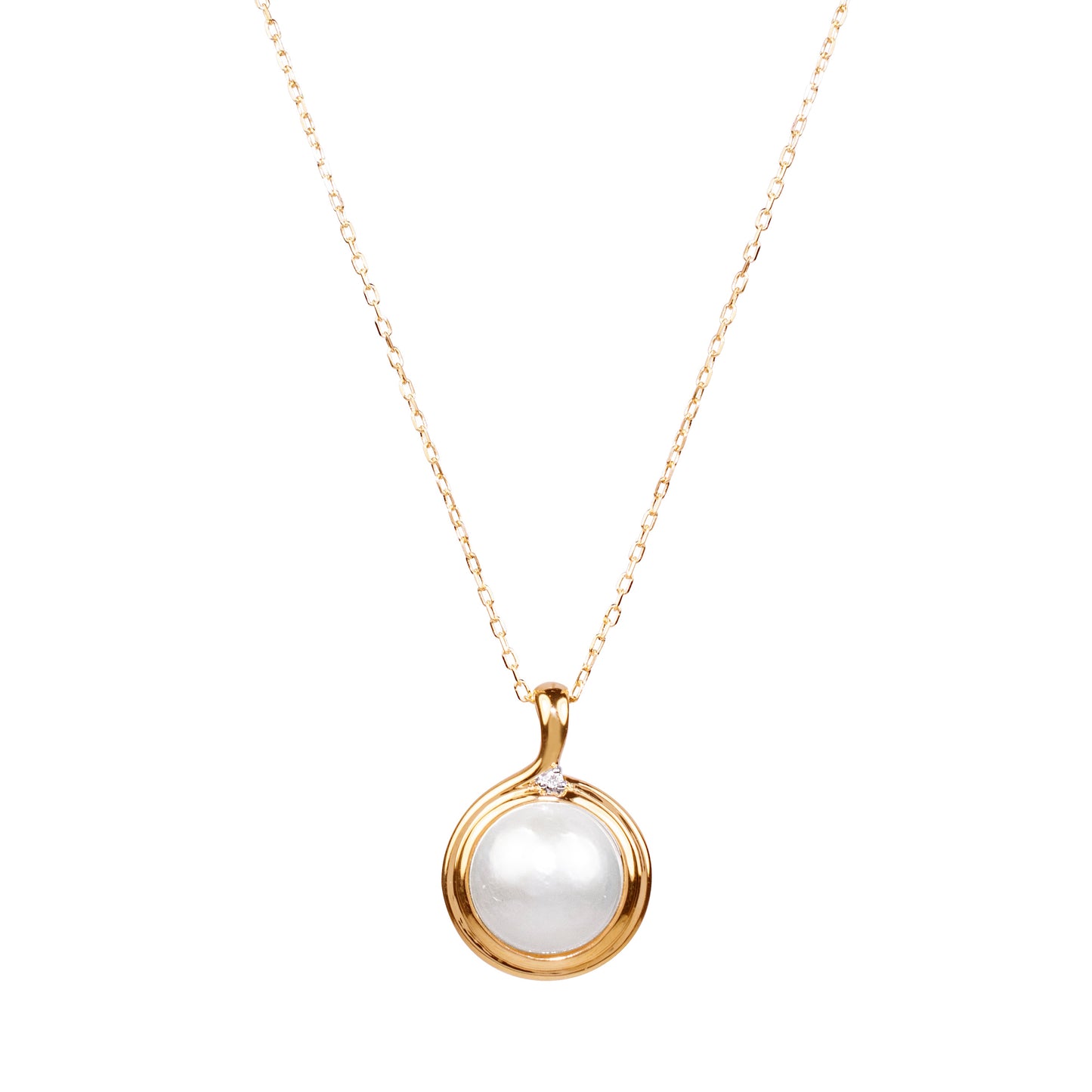 14k Mabe Pearl, Diamond Pendant Necklace
