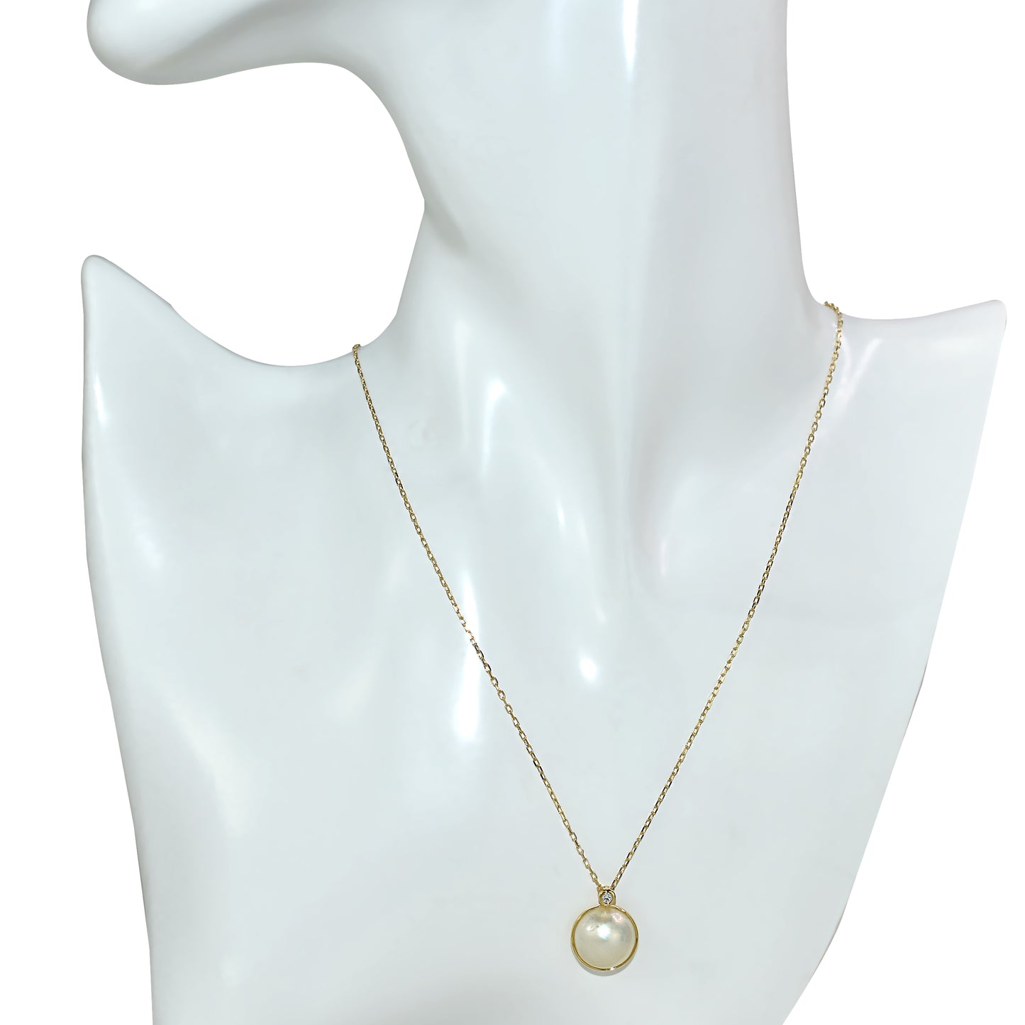 14k Mabe Pearl And Diamond Pendant Necklace