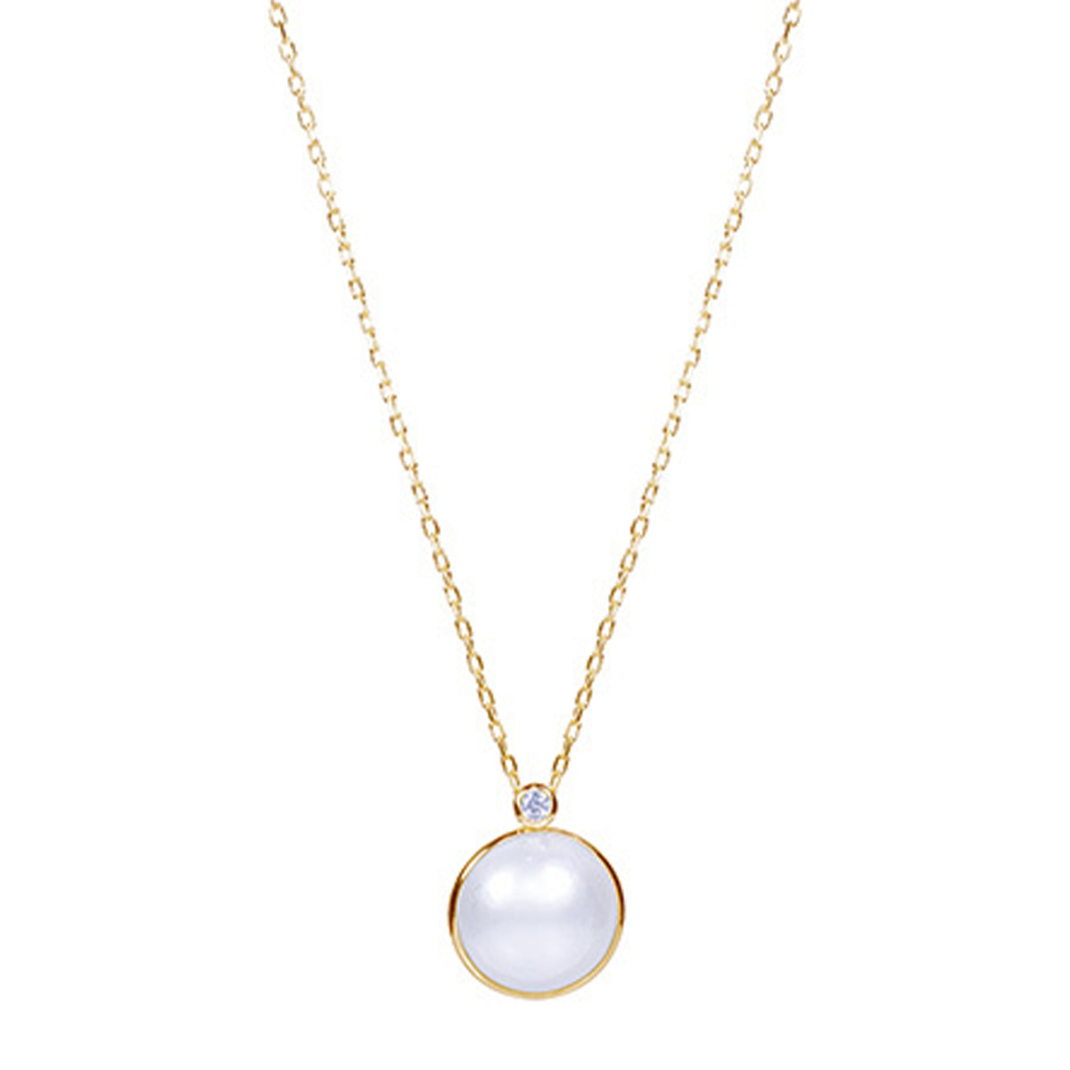 14k Mabe Pearl And Diamond Pendant Necklace