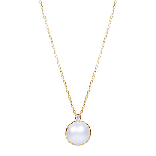 14k Mabe Pearl And Diamond Pendant Necklace 18"