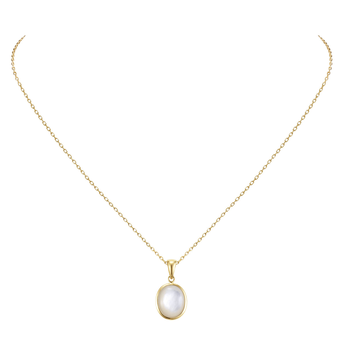 14k Mother of Pearl Oval Pendant Necklace 16/17/18"
