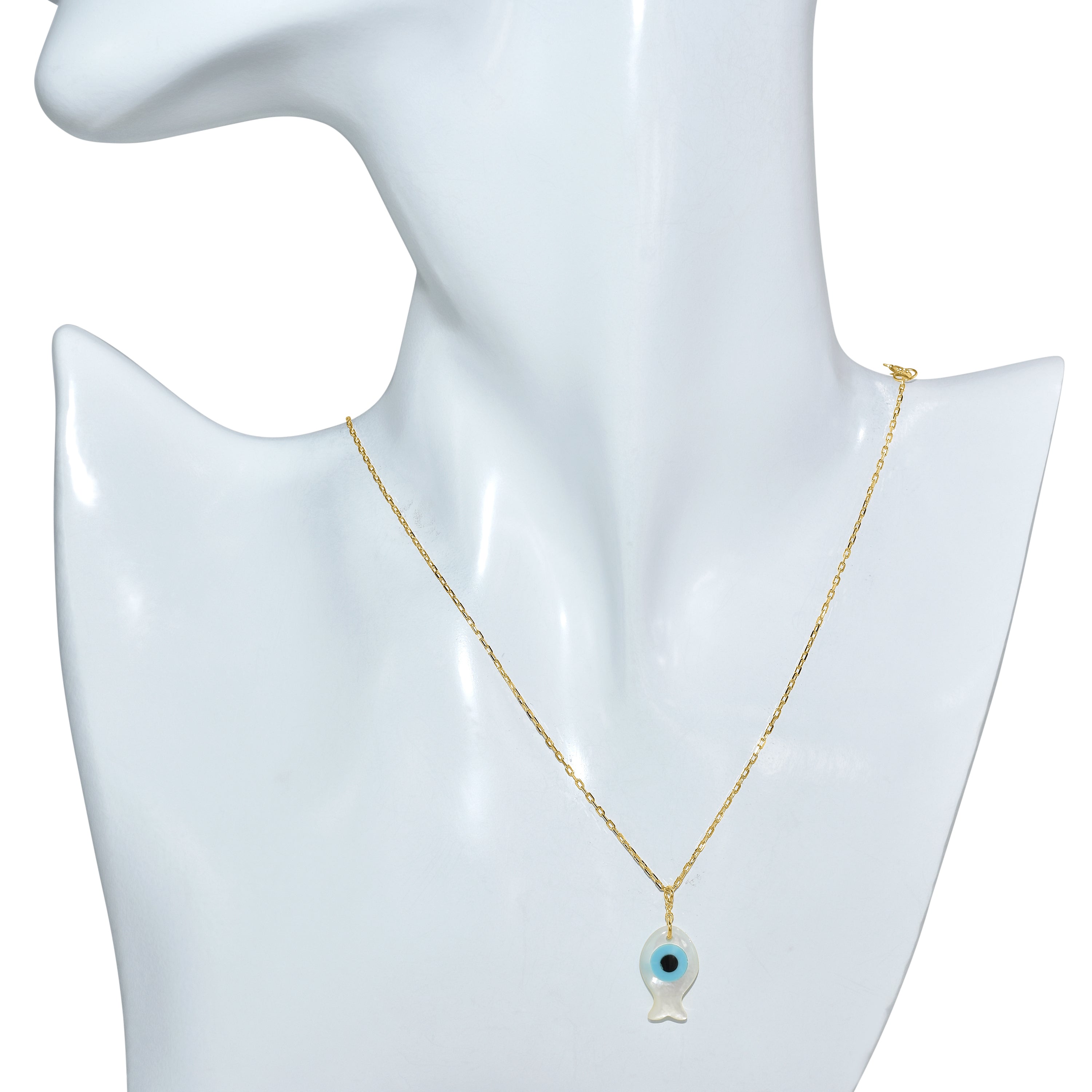 14k Mother of Pearl Evil Eye Pendant Necklace