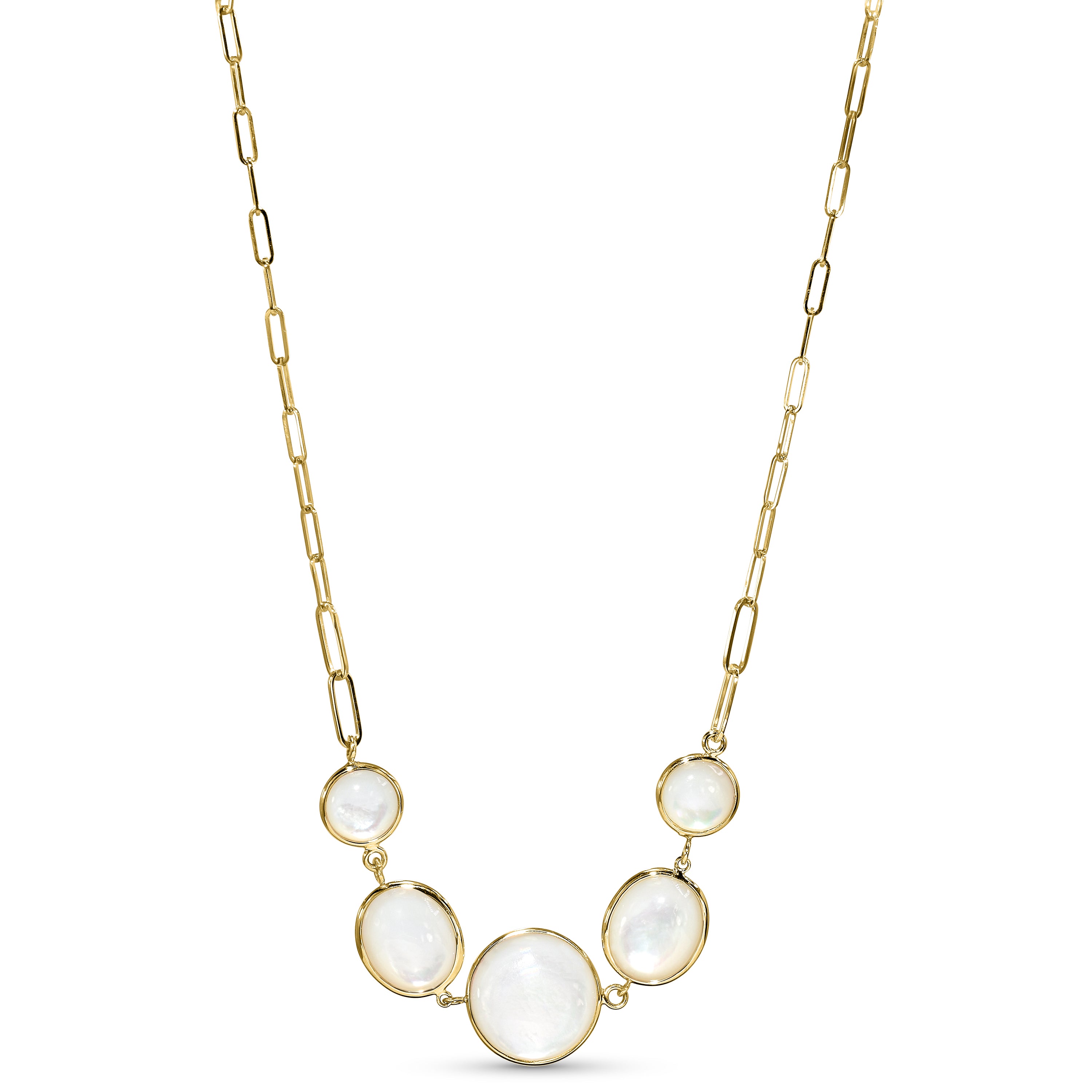 14k Mother of Pearl 5 Bezel Paperclip Chain Necklace