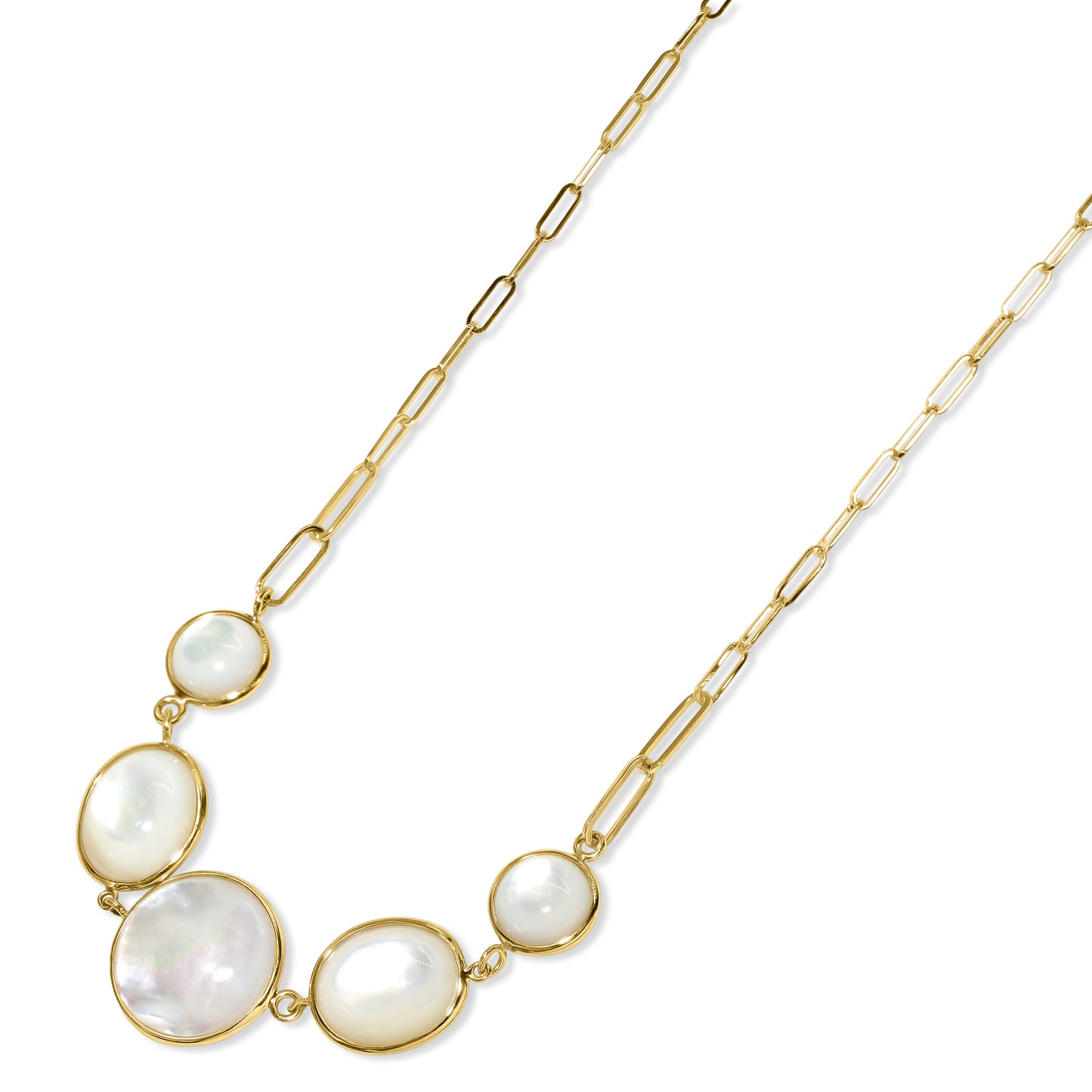 14k Mother of Pearl 5 Bezel Paperclip Chain Necklace
