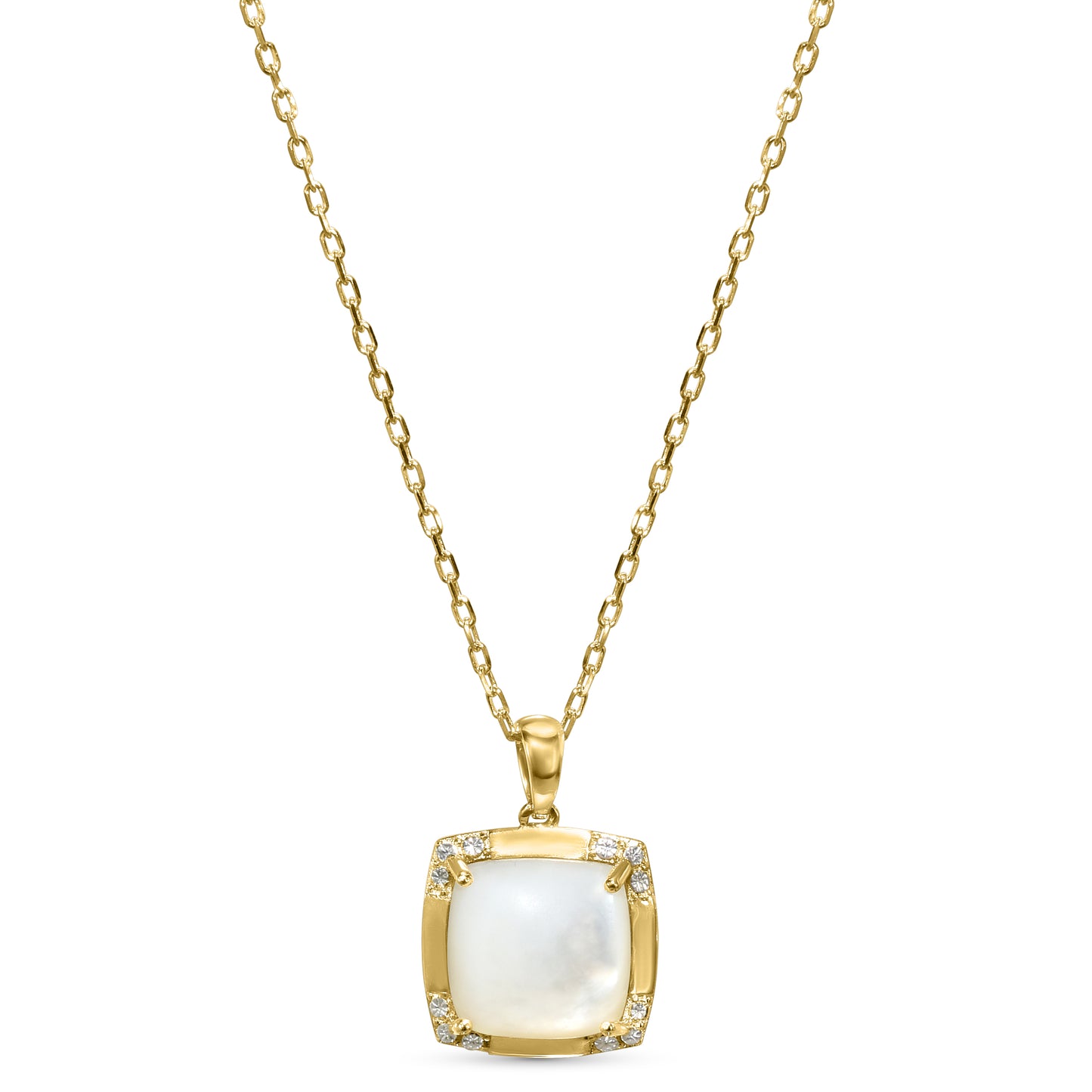 14k Mother of Pearl Cushion Shape Pendant Necklace