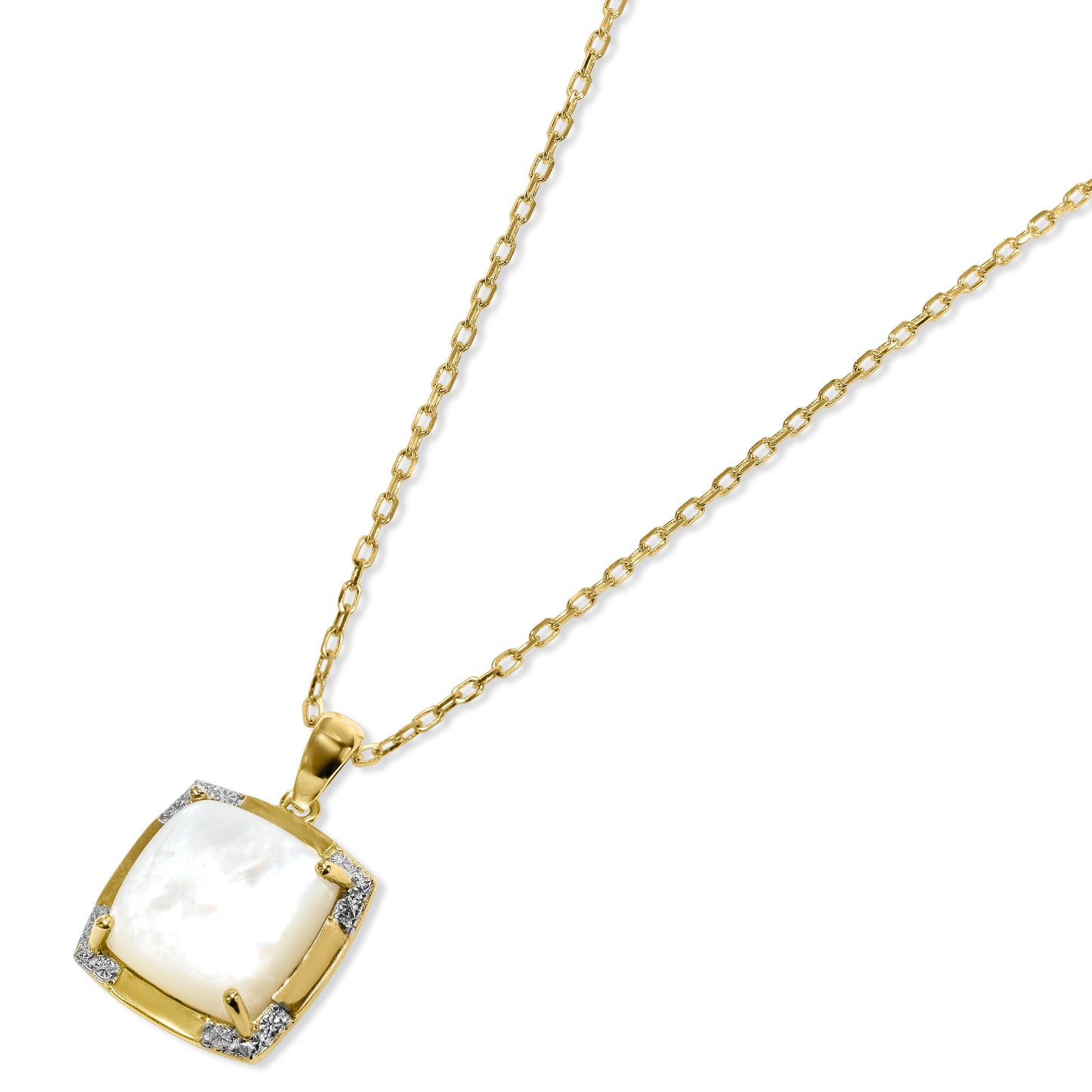 14k Mother of Pearl Cushion Shape Pendant Necklace