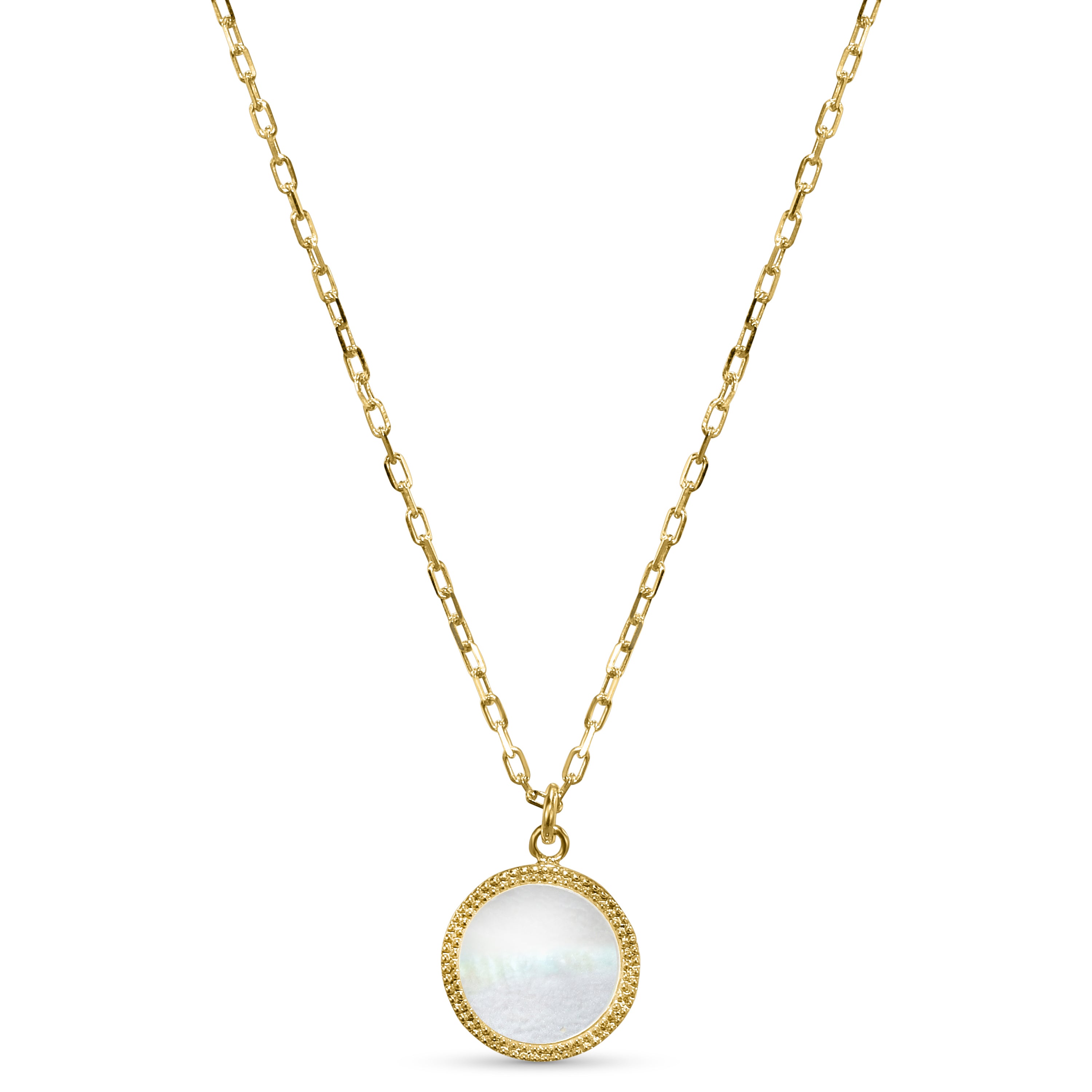 14k Mother of Pearl Coin Pendant Necklace