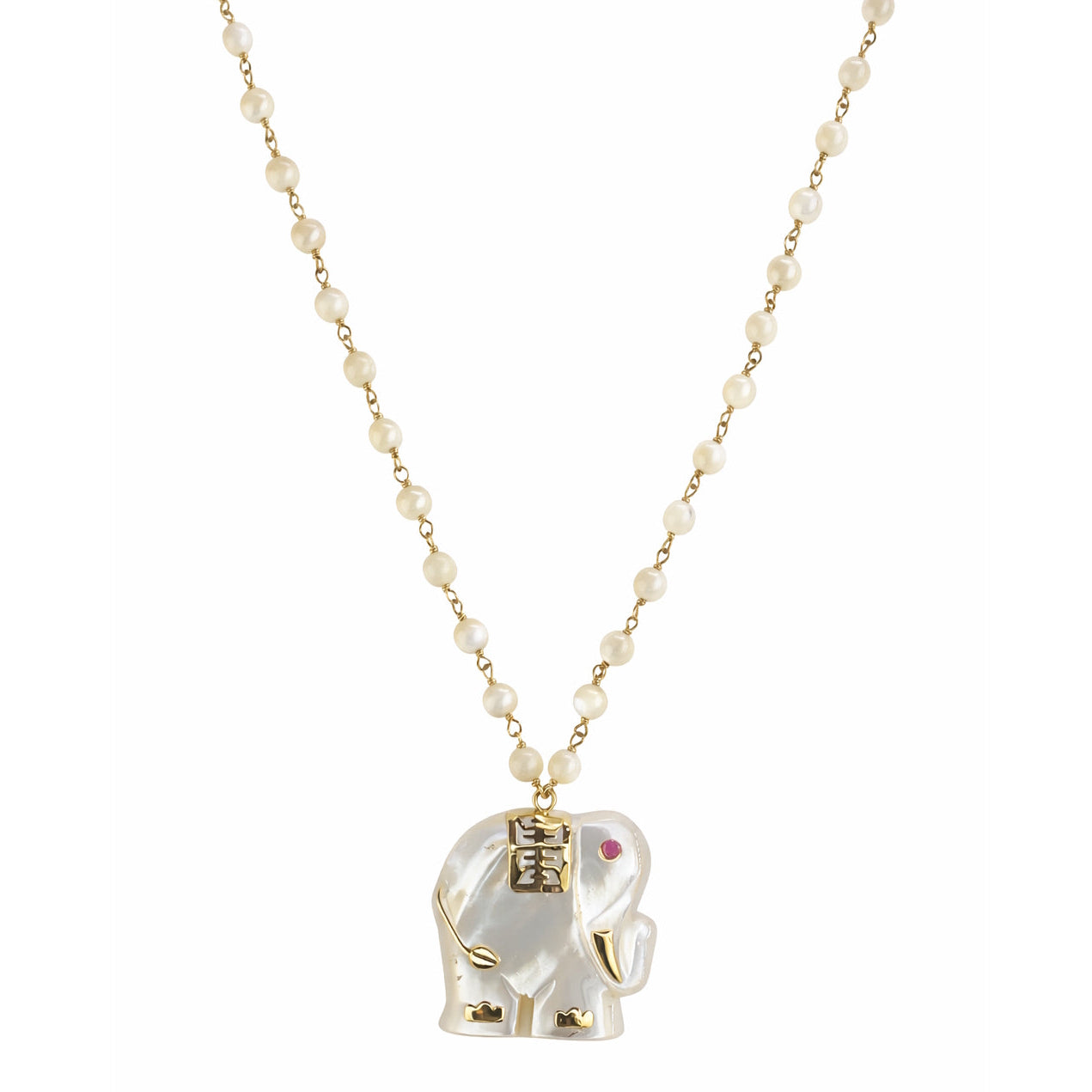 14k Mother of Pearl with Elephant Pendant Necklace