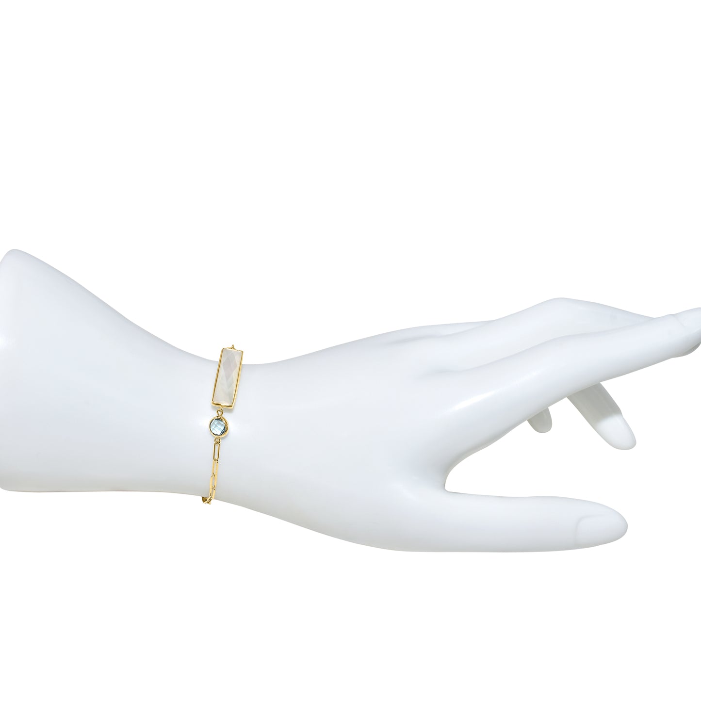 14k Mother of Pearl Swiss Blue Topaz Paperclip Bracelet