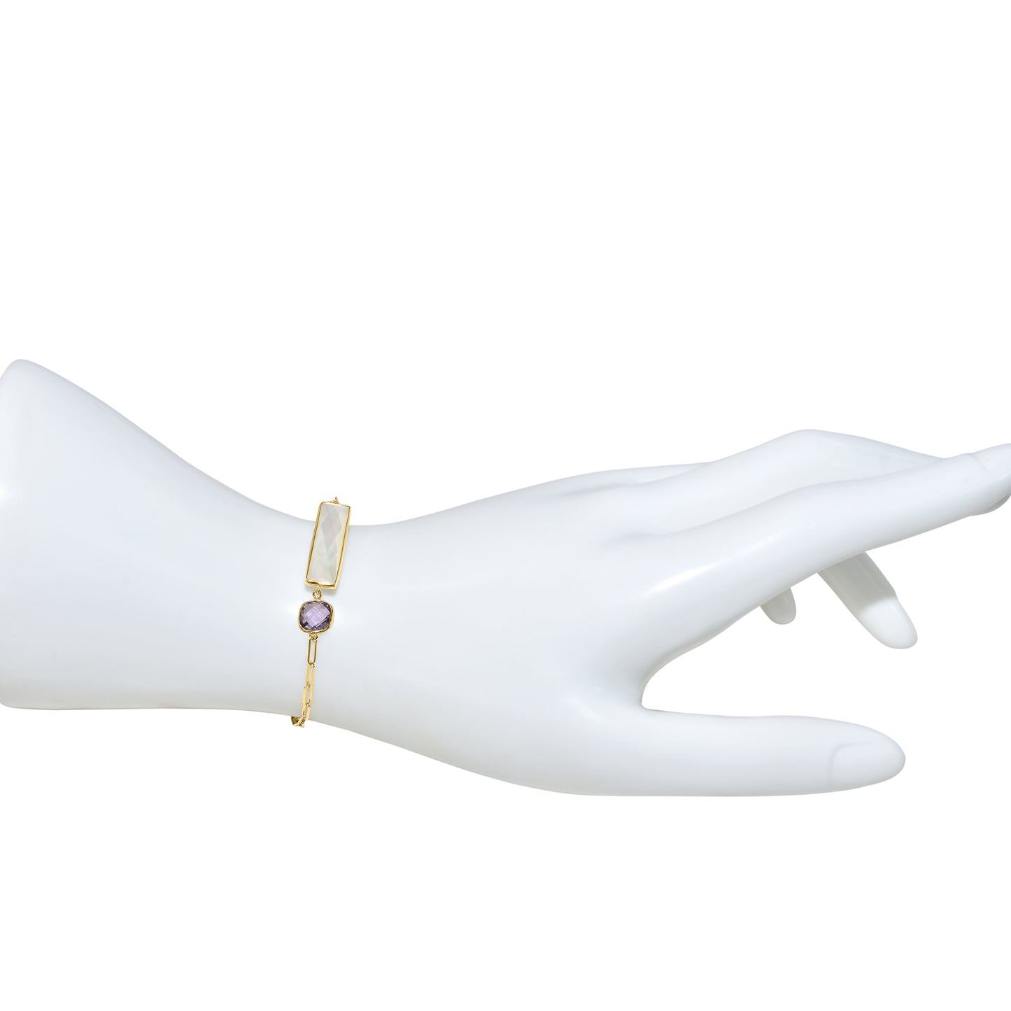 14k Mother of Pearl Amethyst Paperclip Bracelet