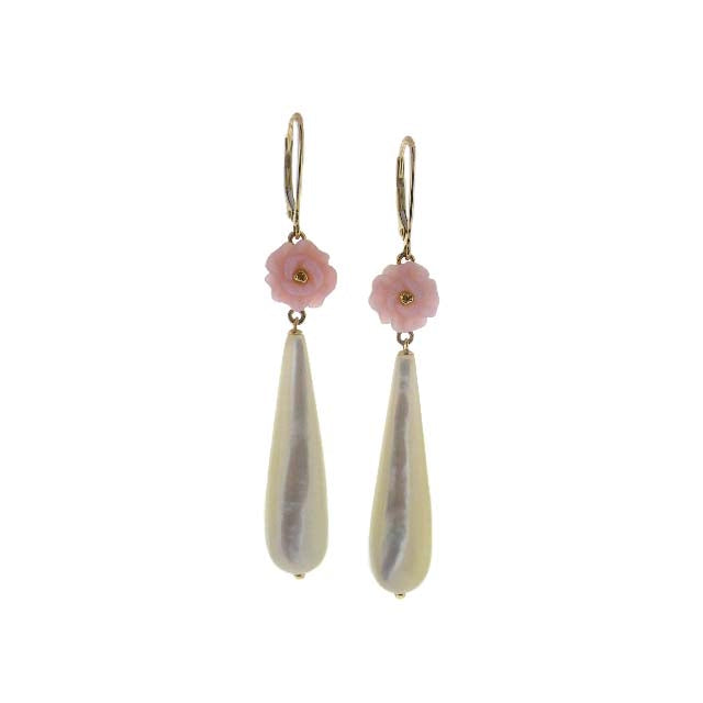 14k Pink Opal Mop Tear Drop Earring