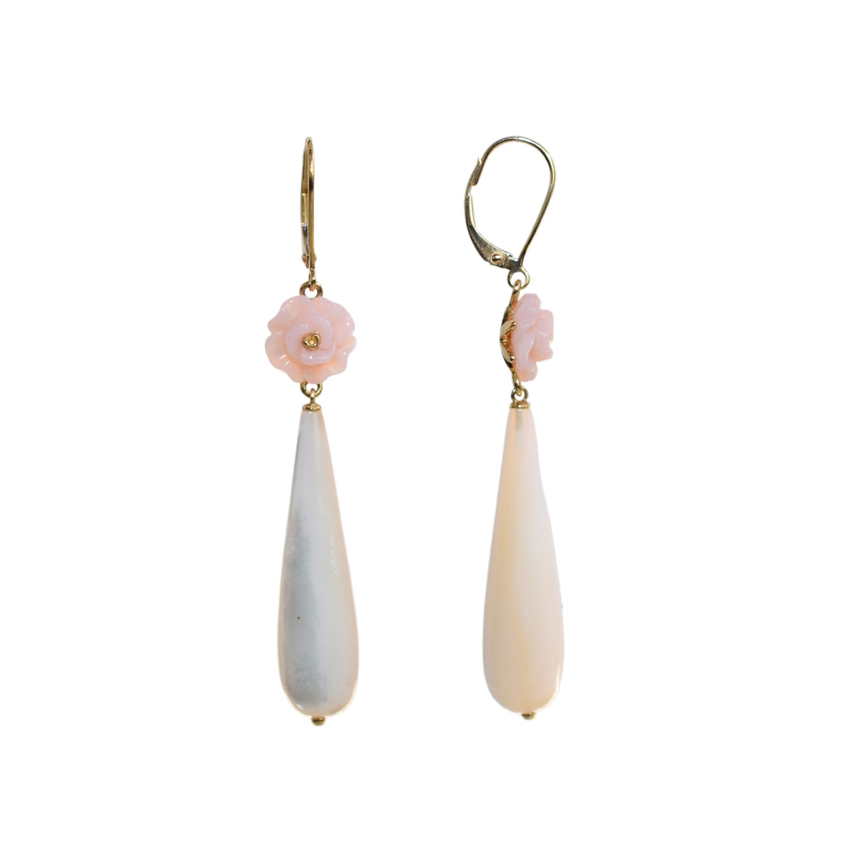 14k Pink Opal Mop Tear Drop Earring