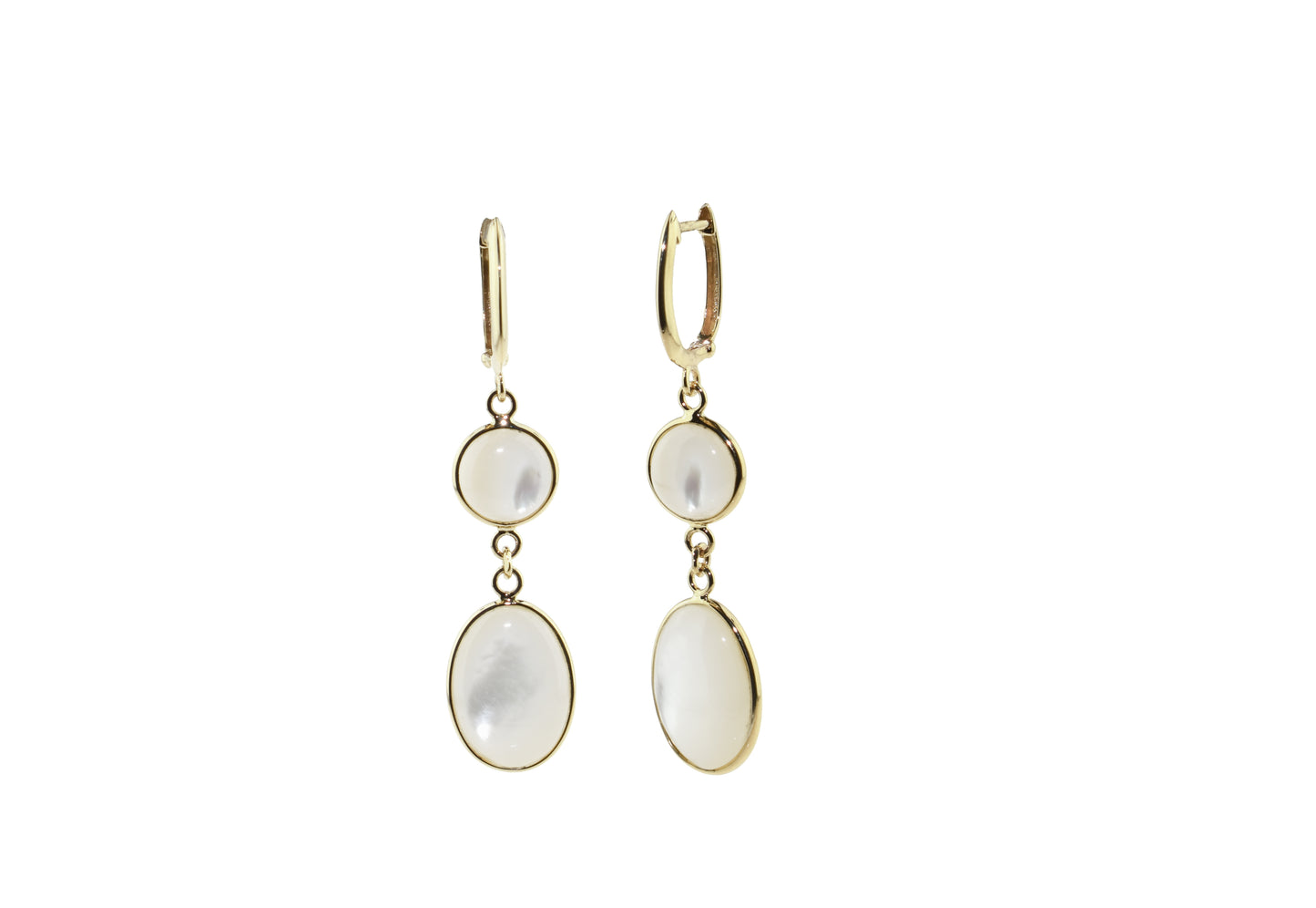 14k Mother of Pearl Round and Oval Huggie Hoop Earring