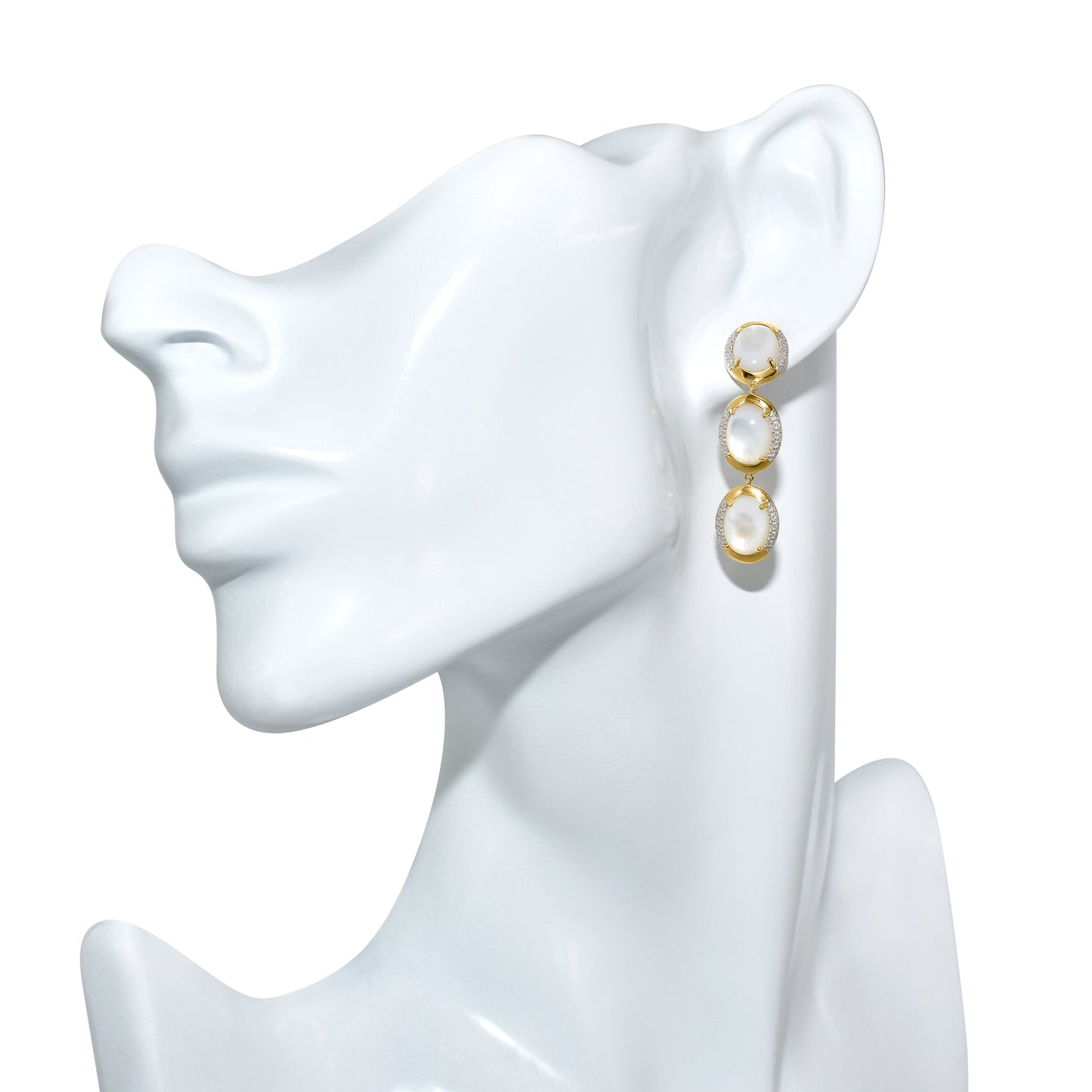 14k Mother of Pearl Fancy Bezel 3 Dangle Post Earring