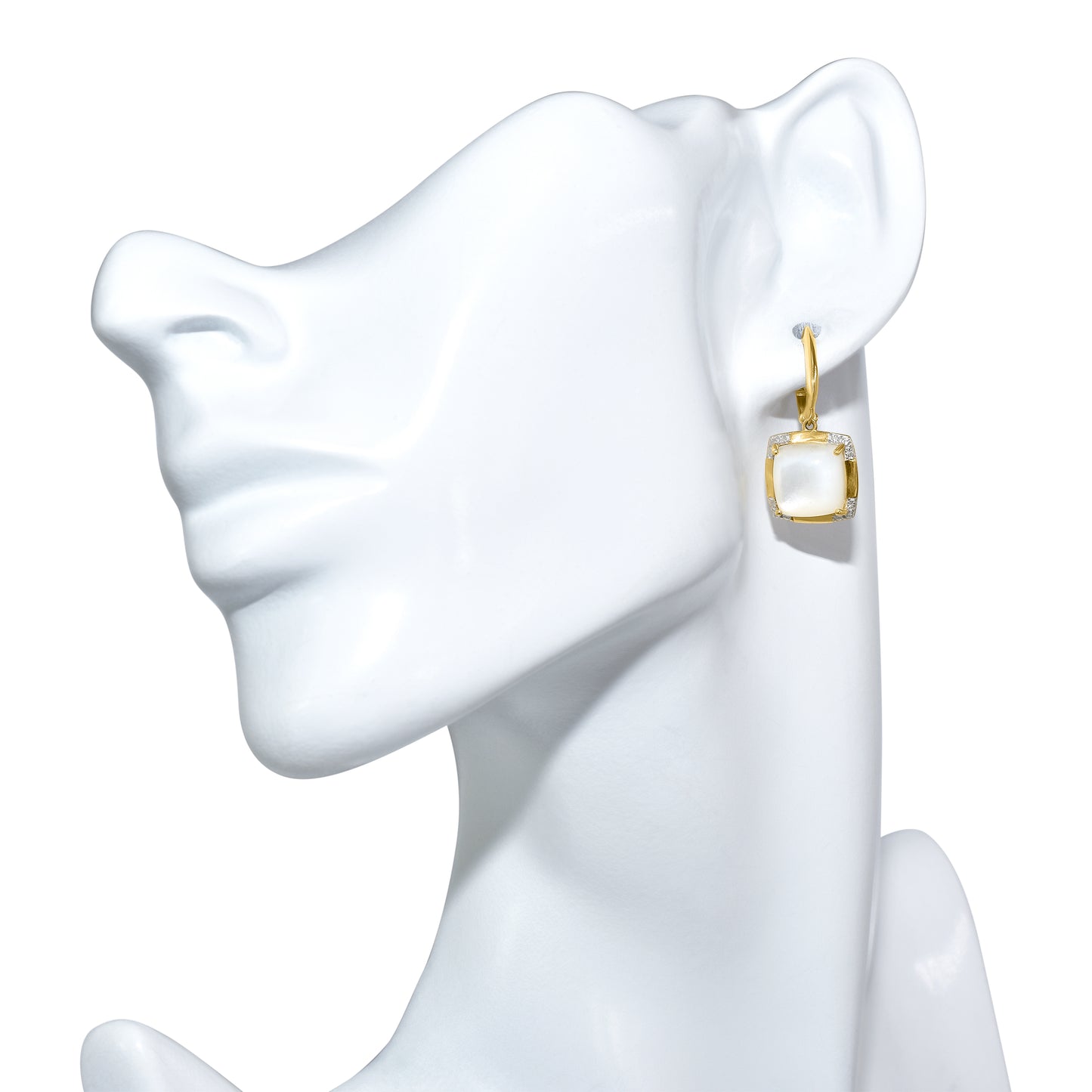 14k Mother of Pearl Fancy Cushion Shape Bezel Hoop Earring