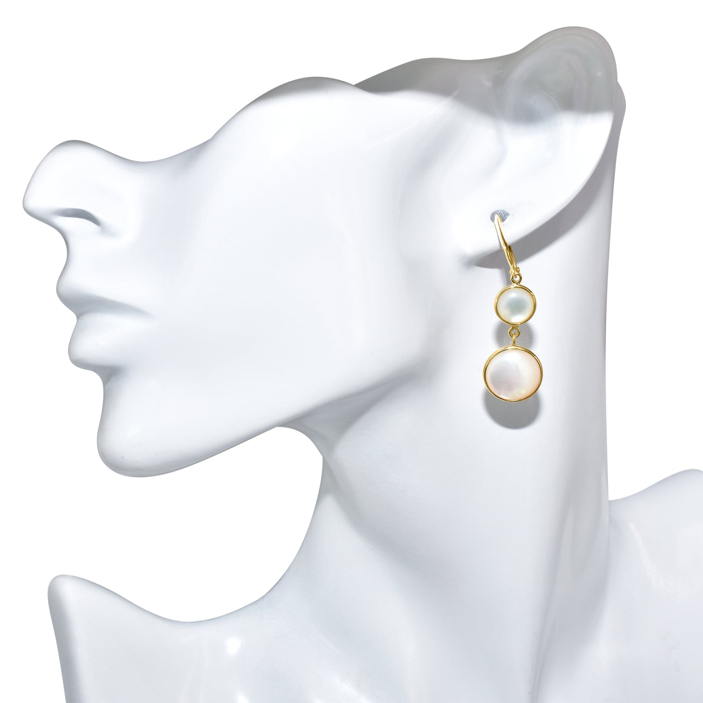 14k Mother of Pearl Round Bezel Dangle Hoop Earring