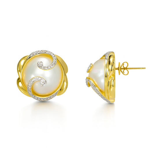 14k Mabe Pearl Diamond Post Earring