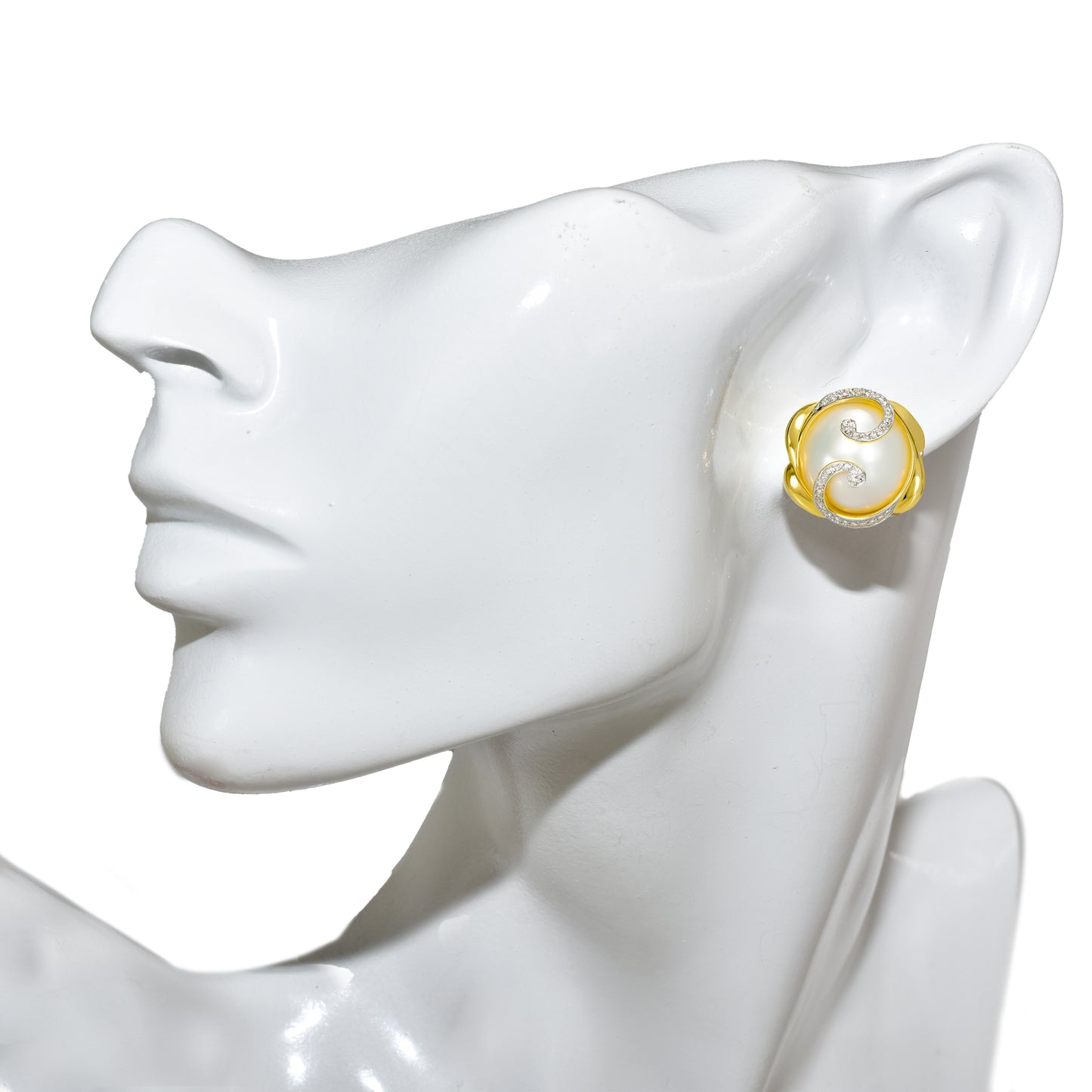 14k Mabe Pearl Diamond Post Earring