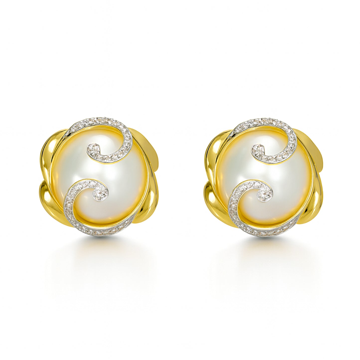 14k Mabe Pearl Diamond Post Earring