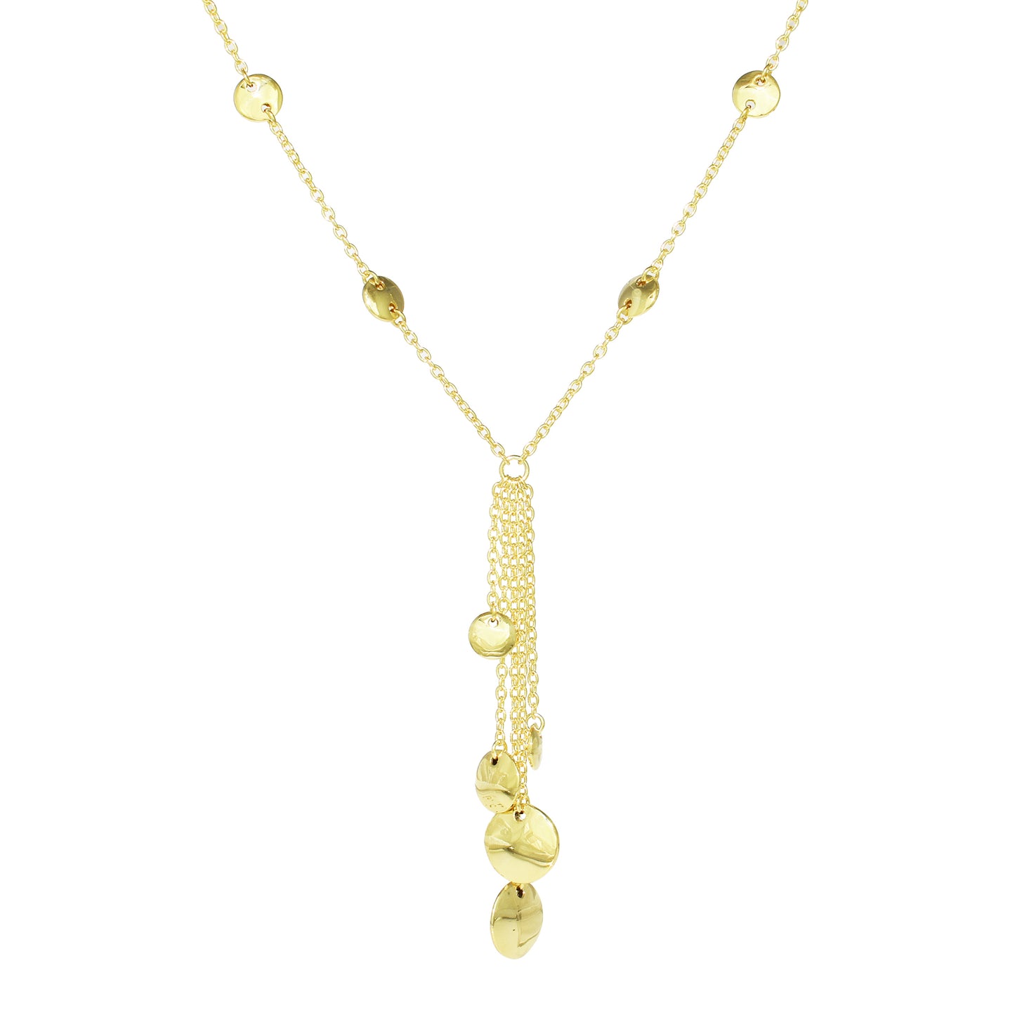 14k Discs & Tassel Necklace 18"