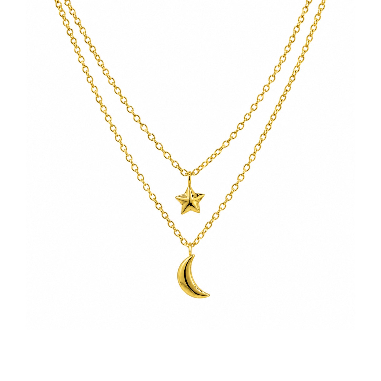 Séchic 14k Star & Moon Pendant Two Layer Necklace
