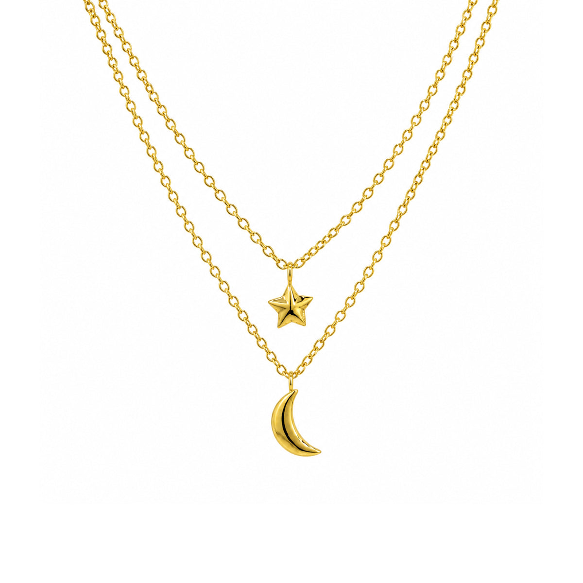 Séchic 14k Star & Moon Pendant Two Layer Necklace