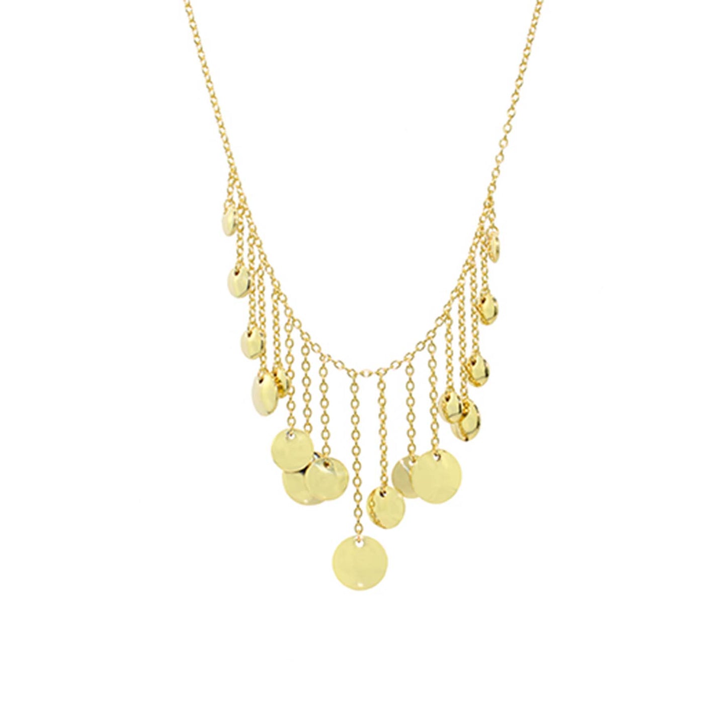 14k Discs & Fringe Necklace 18"