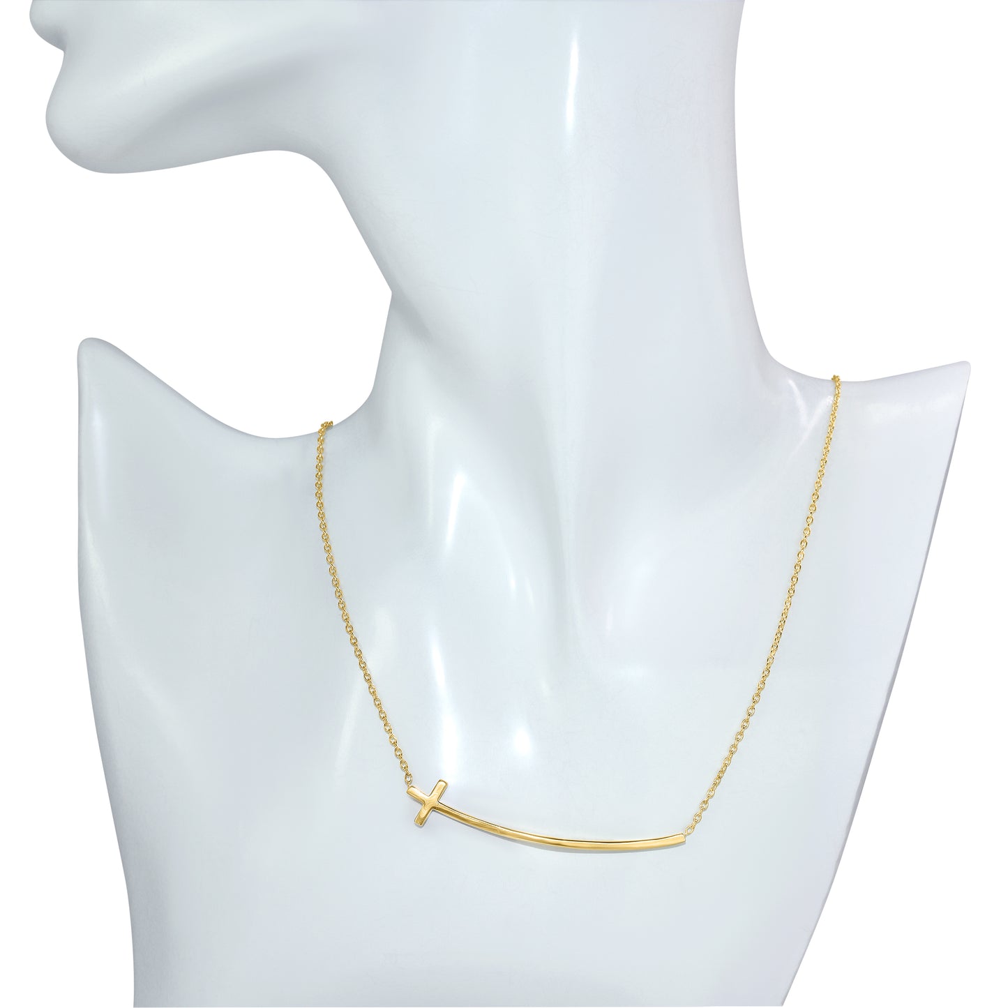 Séchic 14k Horizontal Curved Sideway Cross Pendant Necklace