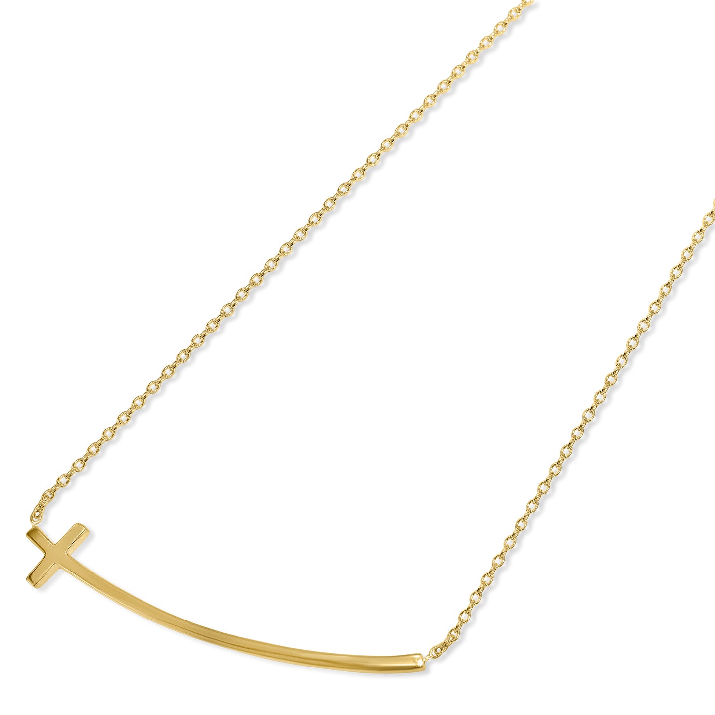Séchic 14k Horizontal Curved Sideway Cross Pendant Necklace