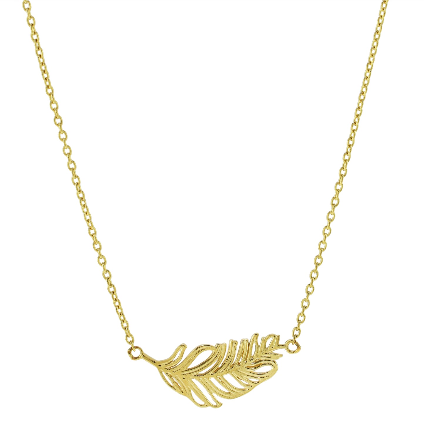 14k Feather Pendant Necklace 18"