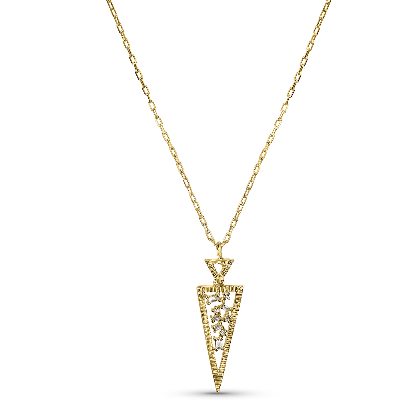 Séchic 14k Long Open Triangle Diamond Pendant (Ridge) Necklace