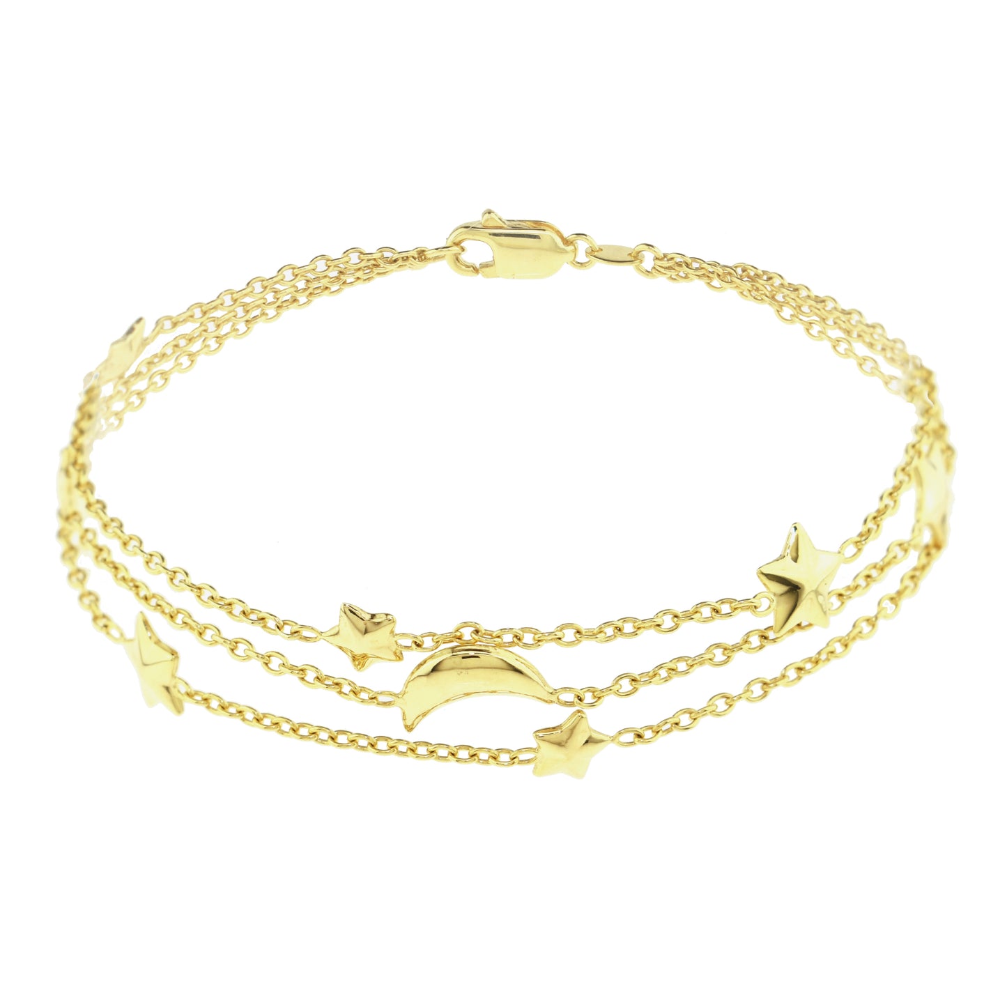 Séchic 14k Moon & Star Three Layer Bracelet 7.5"