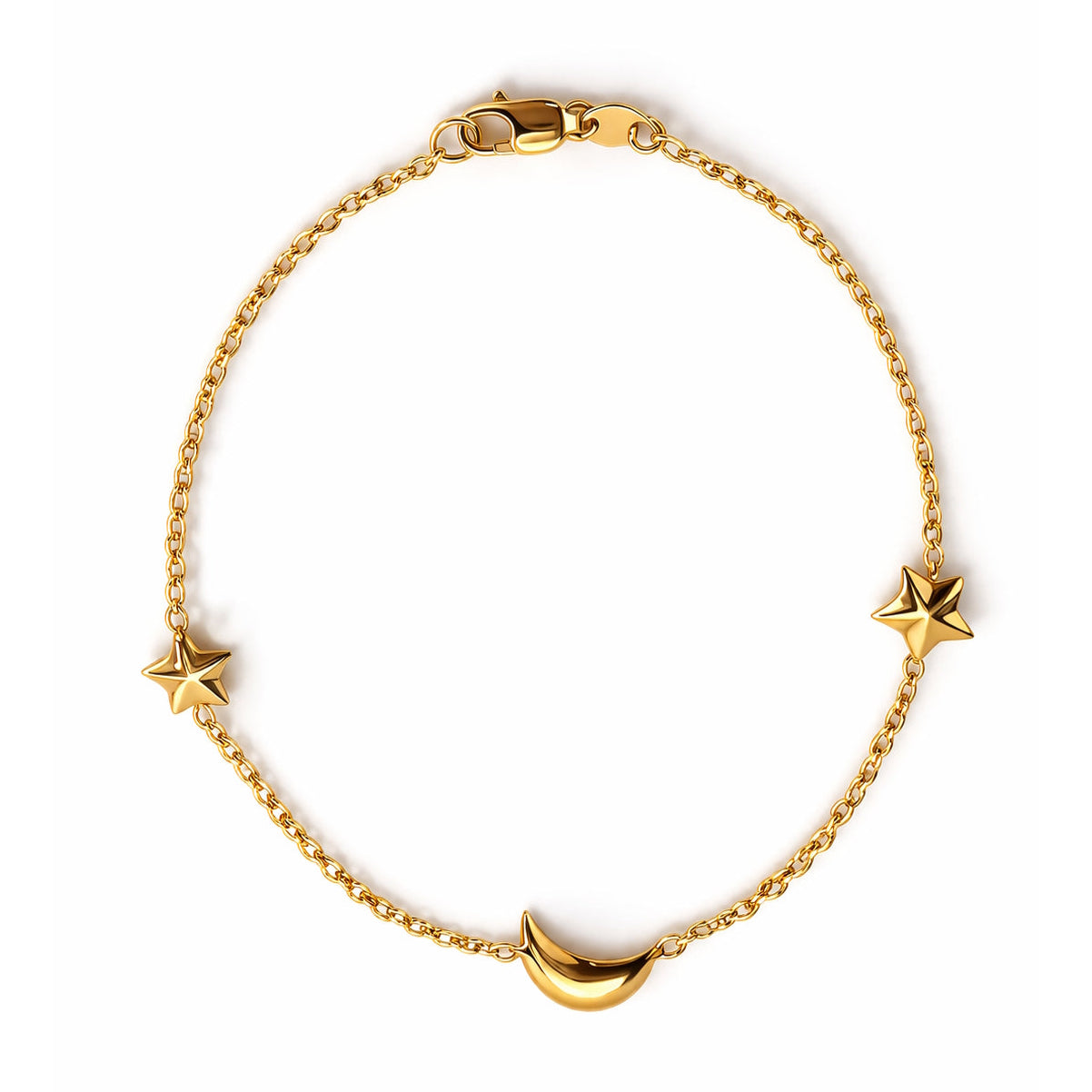Séchic 14k Gold Star & Moon Chain Bracelet