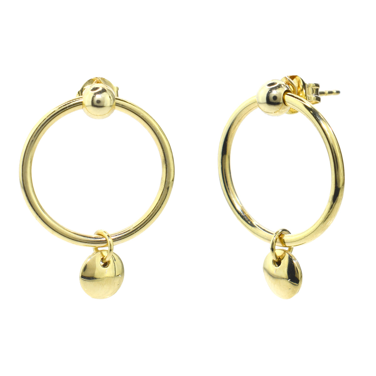 Séchic 14k Disc Charm Hoop Stud Earring