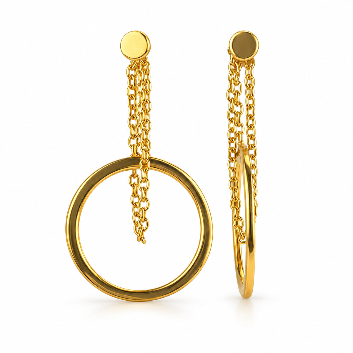 Séchic 14k Open Circle with Chain Post Earring