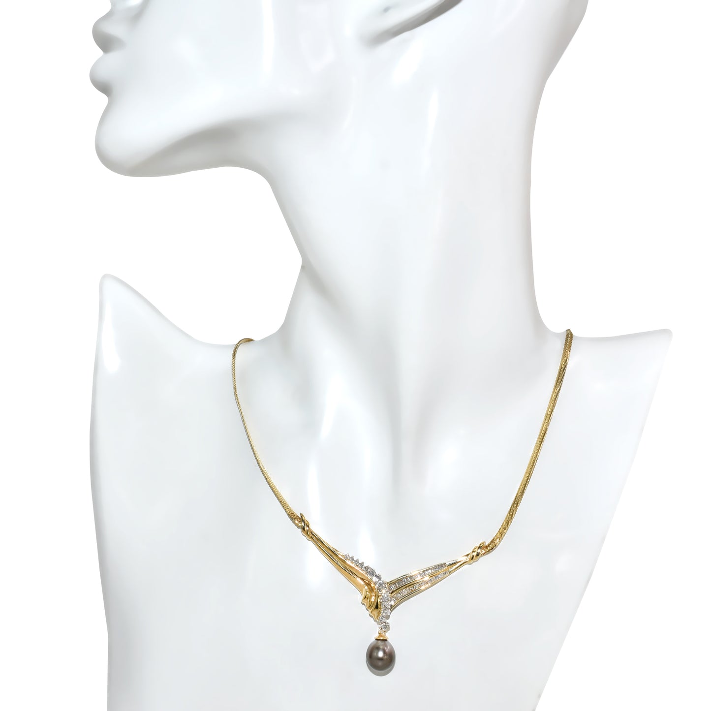 14k Black Tahitian Baroque Pearl Diamond Necklace
