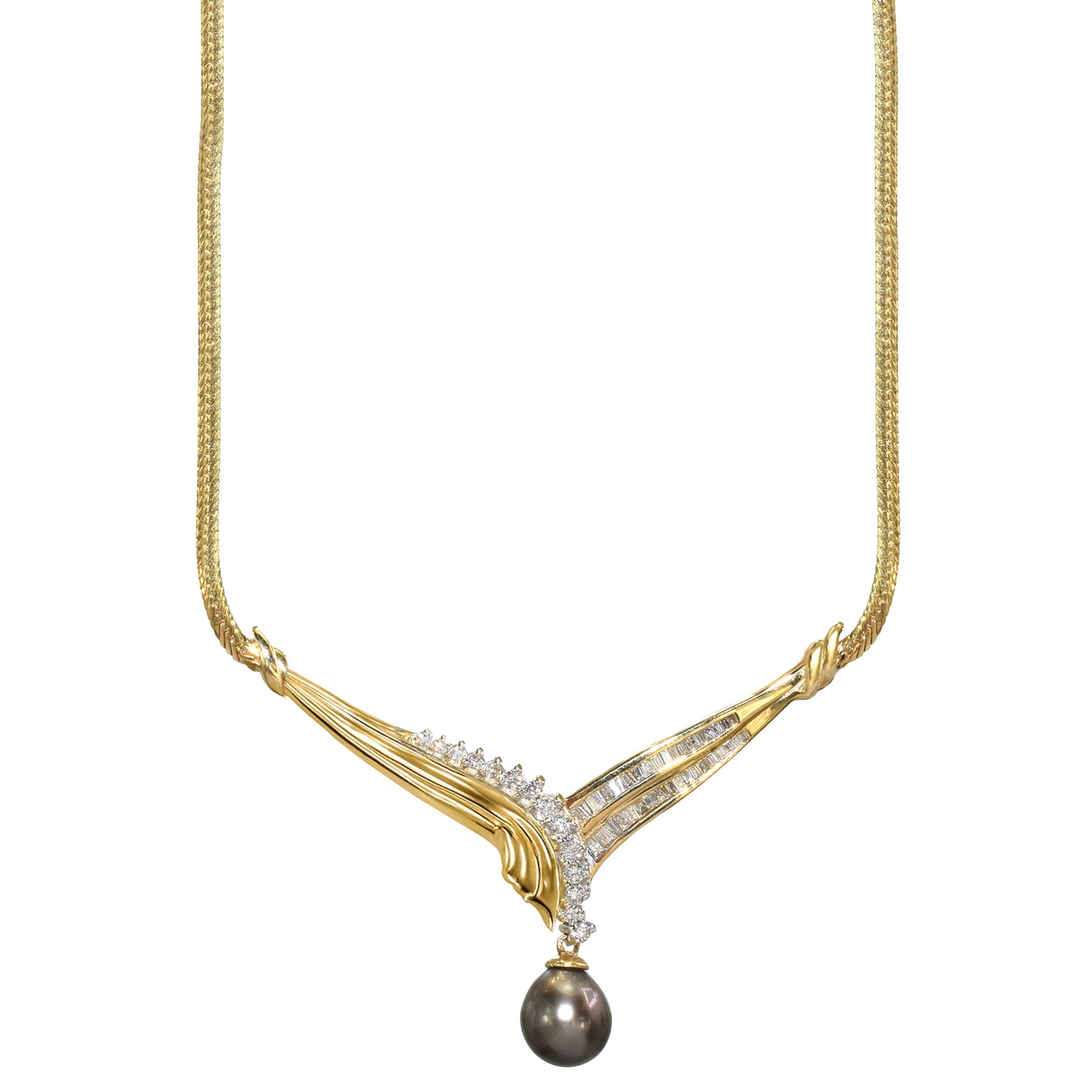 14k Black Tahitian Baroque Pearl Diamond Necklace