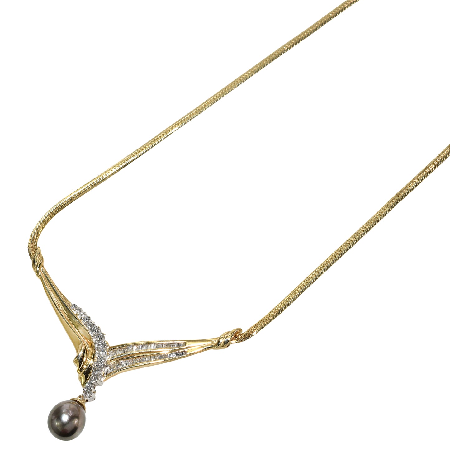 14k Black Tahitian Baroque Pearl Diamond Necklace