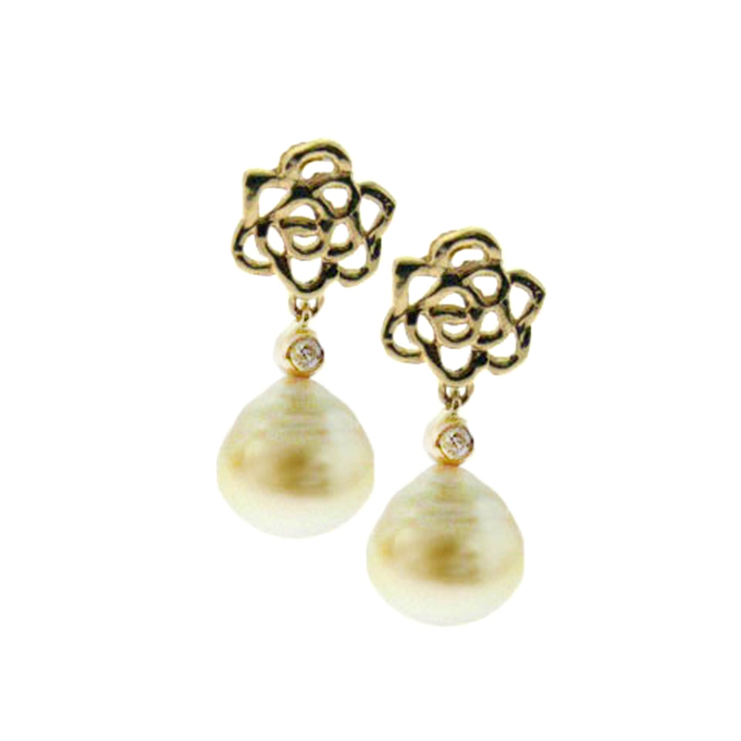 14k Golden South Sea Pearl Diamond Earring